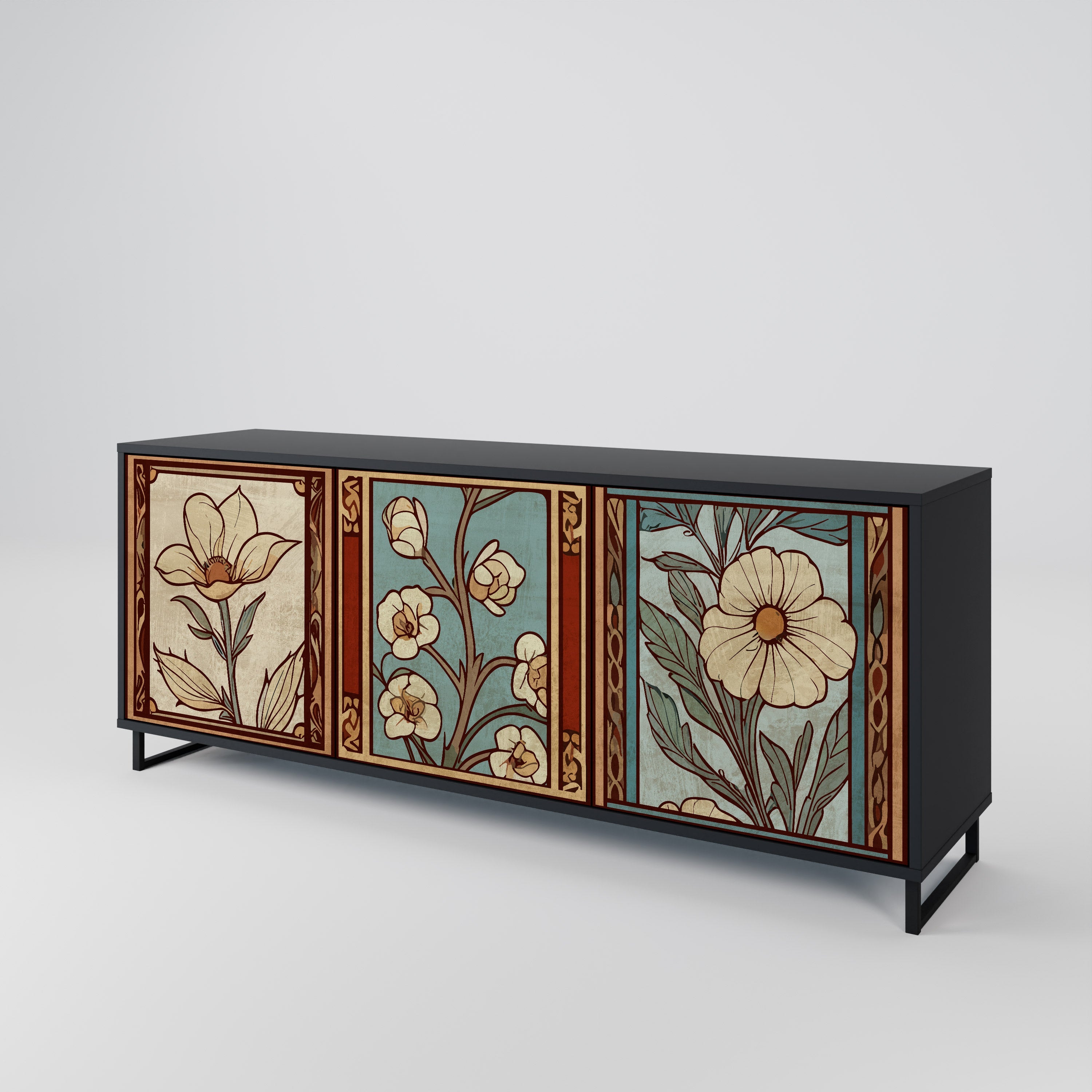 TIMELESS FLORA 3-türiges Sideboard in Schwarz