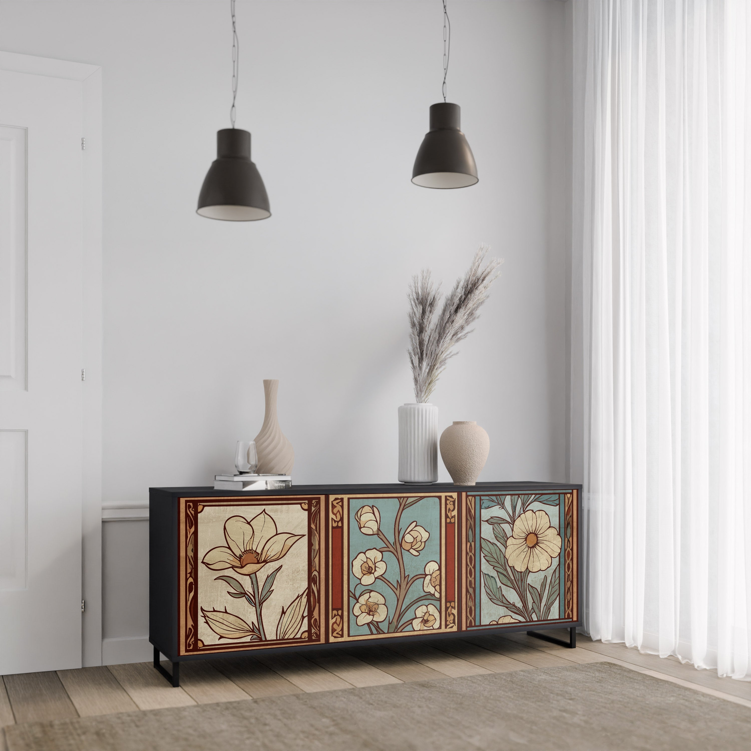 TIMELESS FLORA 3-türiges Sideboard in Schwarz