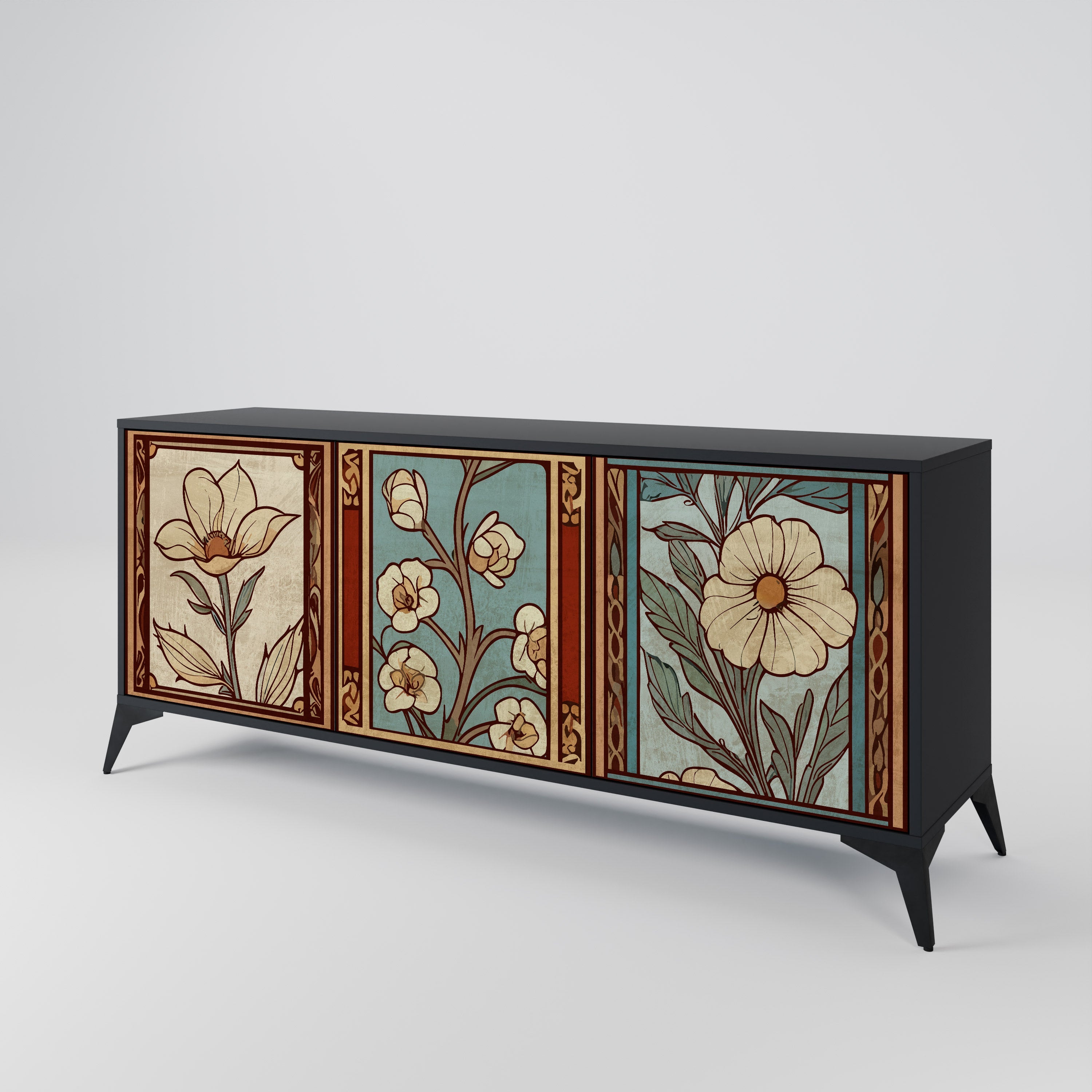 TIMELESS FLORA 3-türiges Sideboard in Schwarz