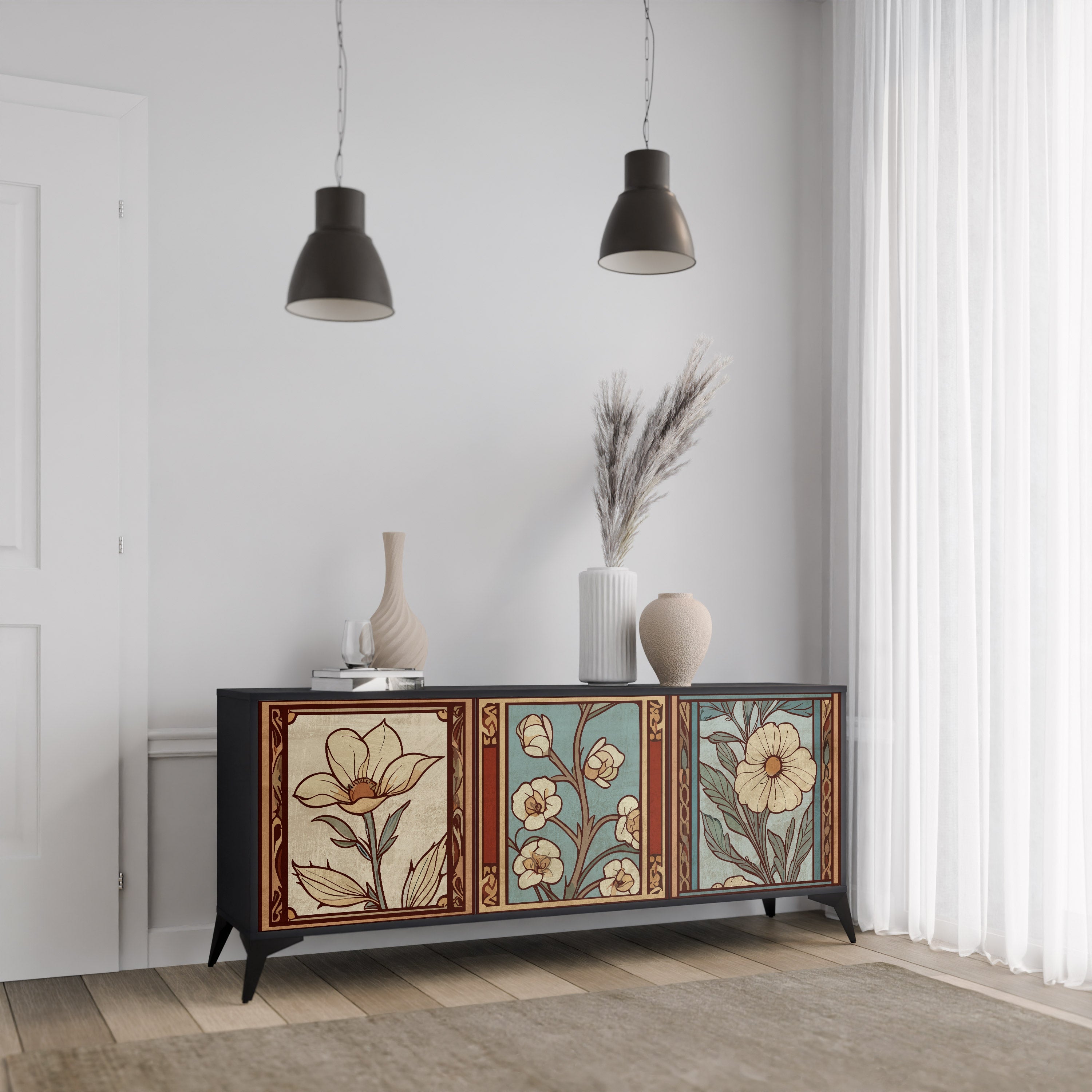 TIMELESS FLORA 3-türiges Sideboard in Schwarz