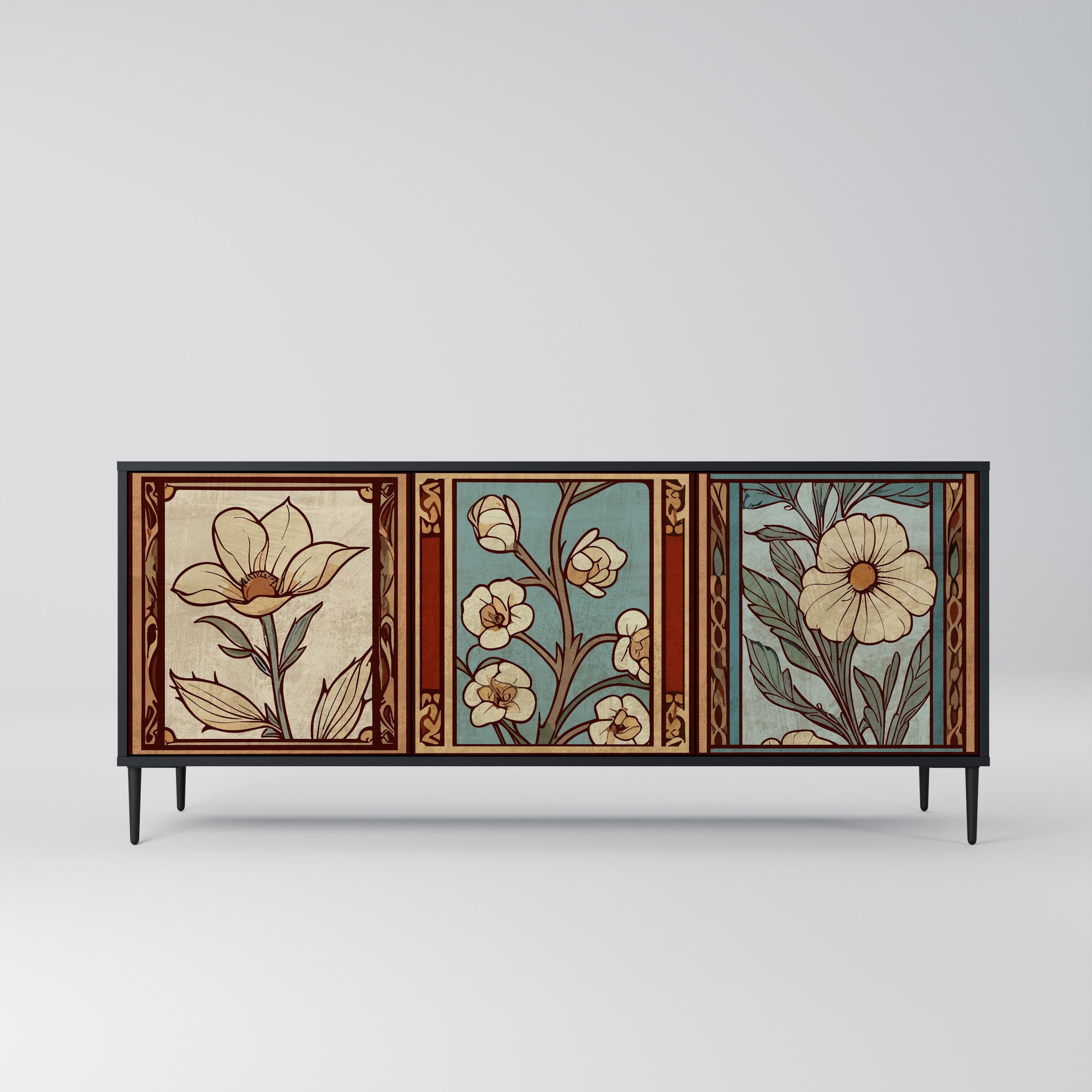 TIMELESS FLORA 3-türiges Sideboard in Schwarz