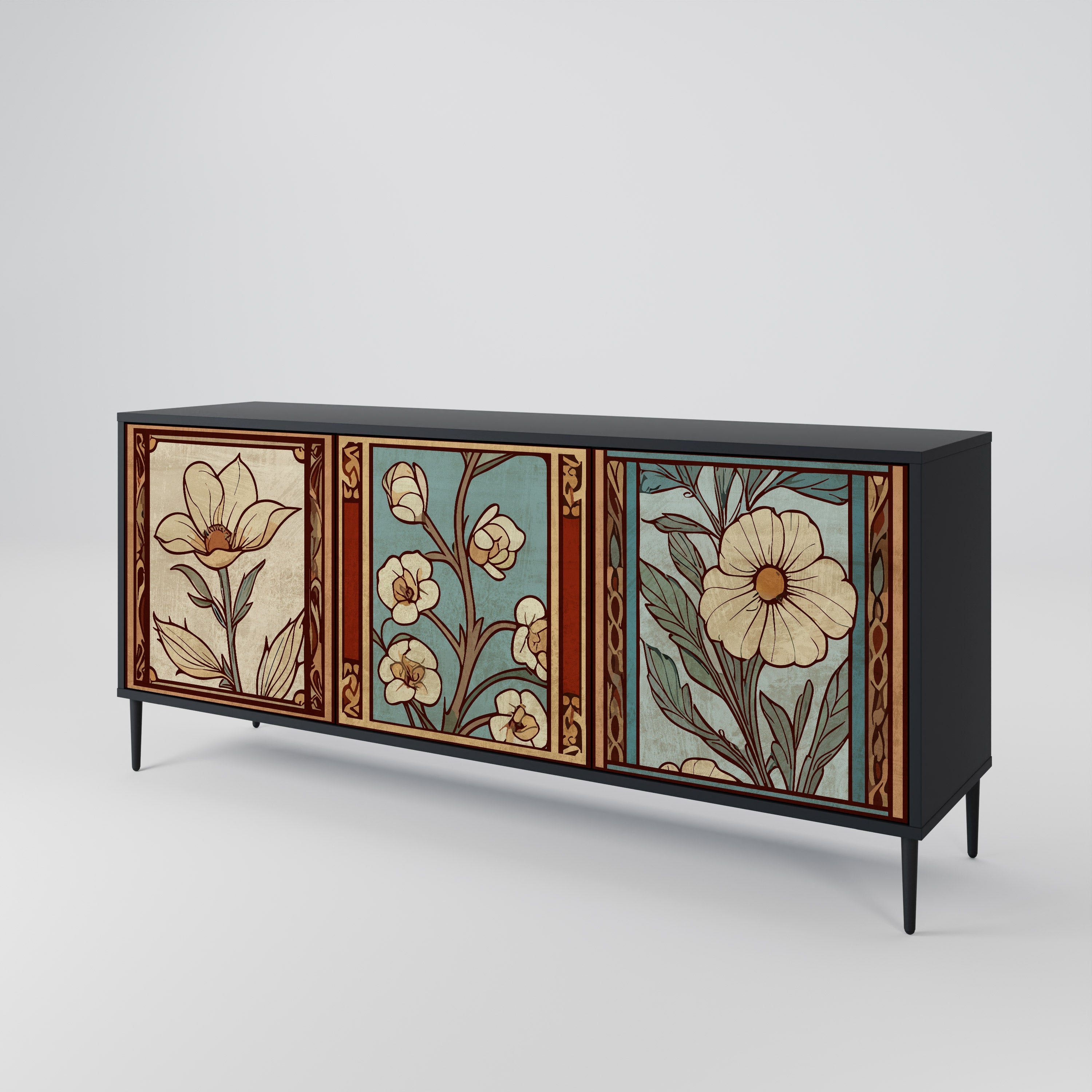 TIMELESS FLORA 3-türiges Sideboard in Schwarz
