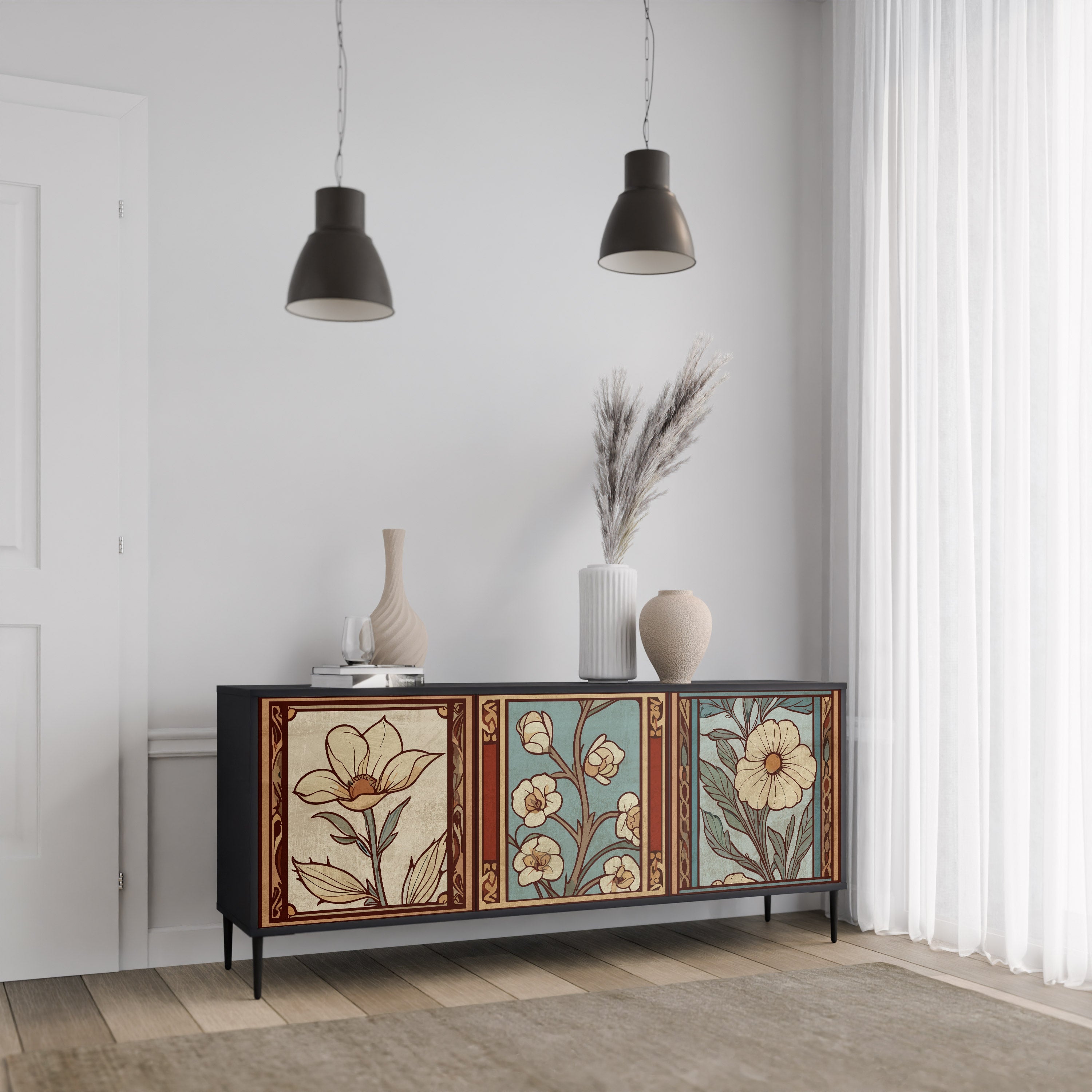 TIMELESS FLORA 3-türiges Sideboard in Schwarz