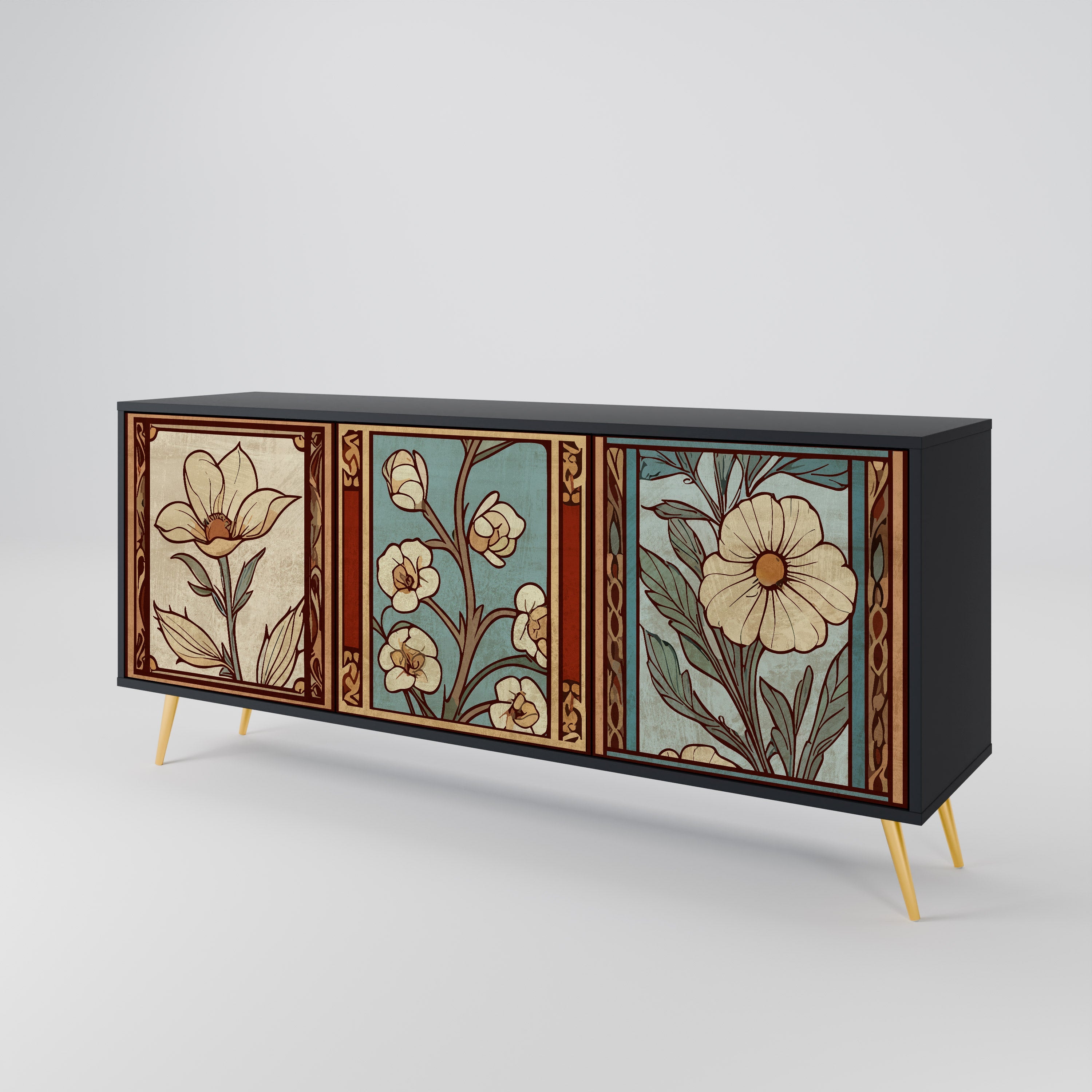 TIMELESS FLORA 3-türiges Sideboard in Schwarz