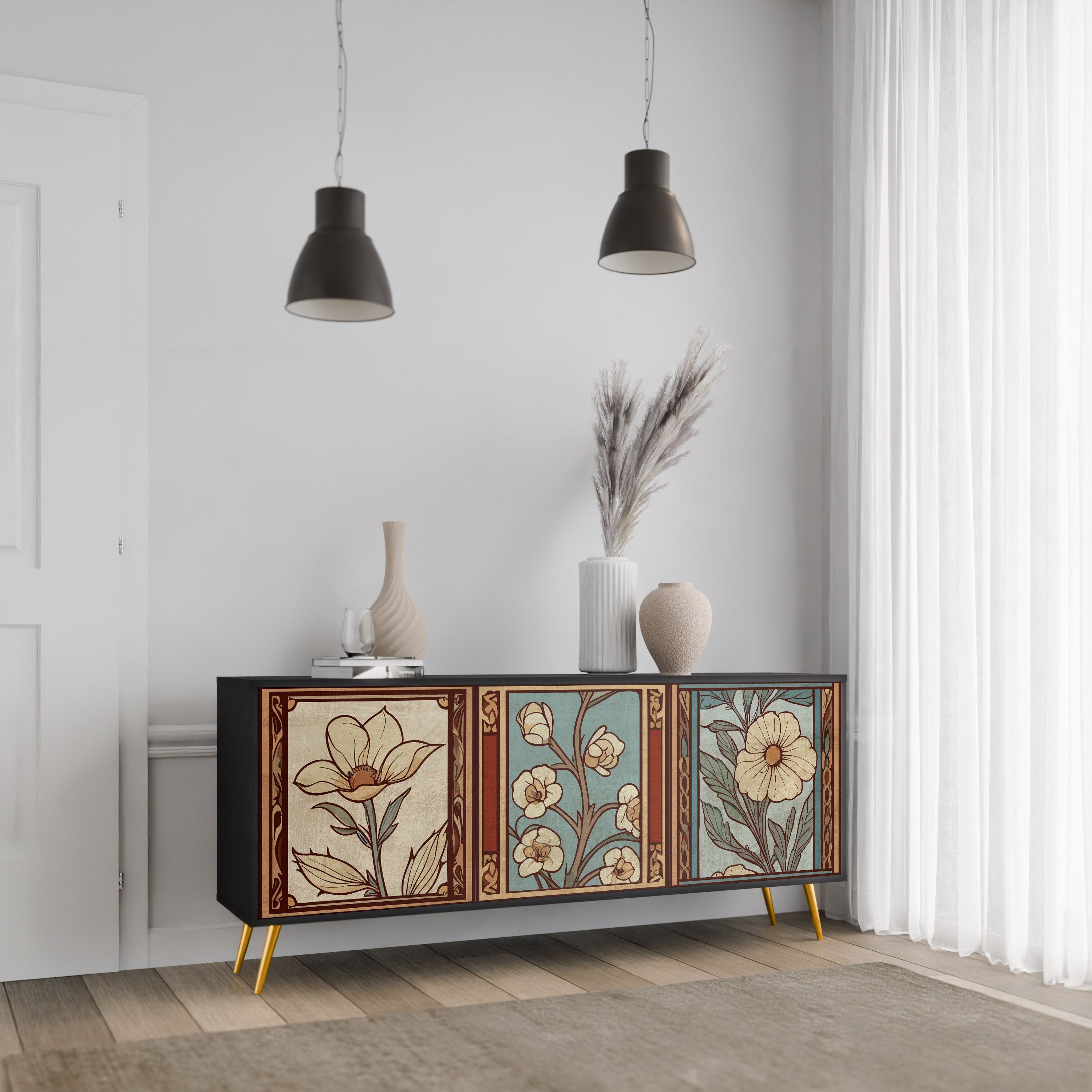TIMELESS FLORA 3-türiges Sideboard in Schwarz