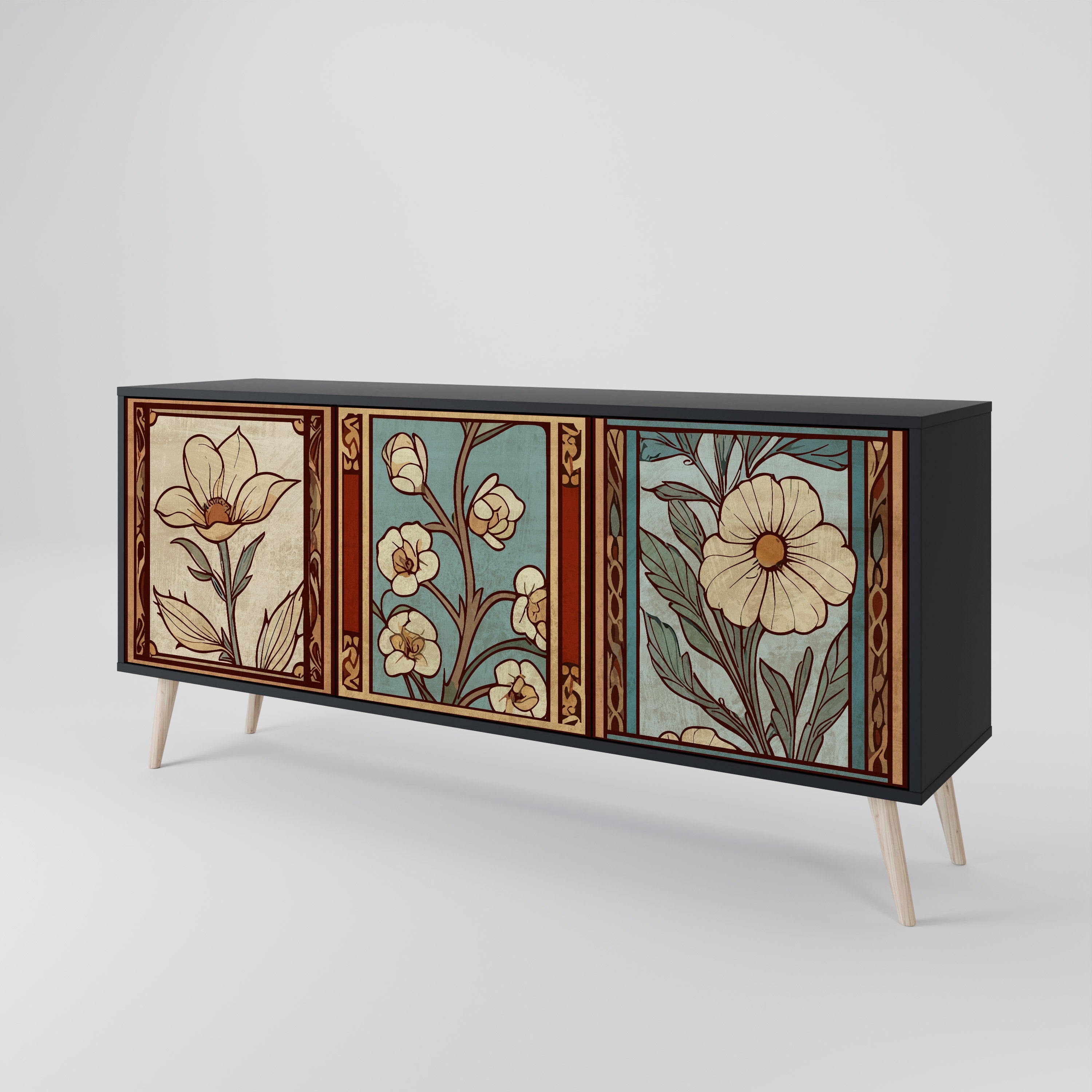 TIMELESS FLORA 3-türiges Sideboard in Schwarz