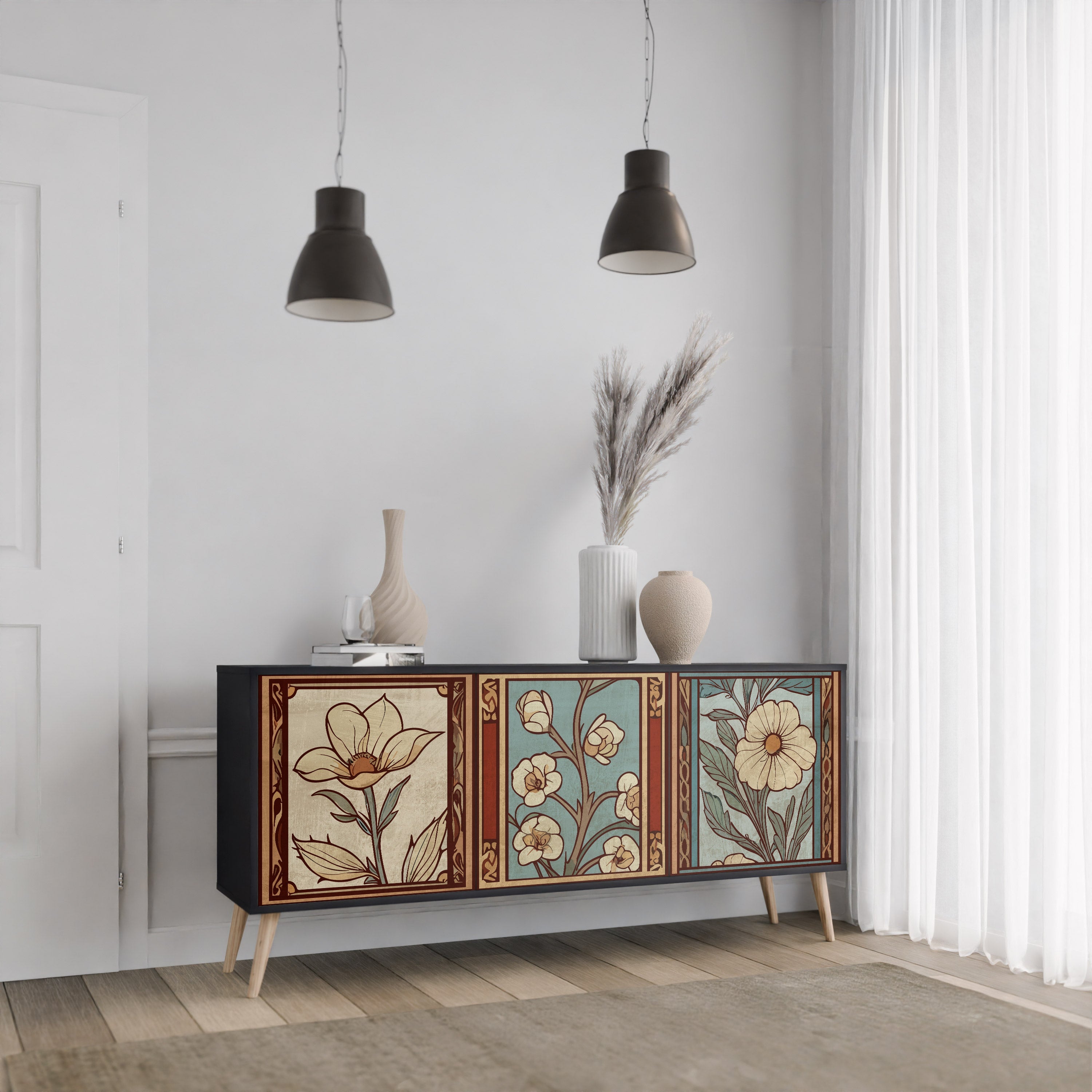 TIMELESS FLORA 3-türiges Sideboard in Schwarz