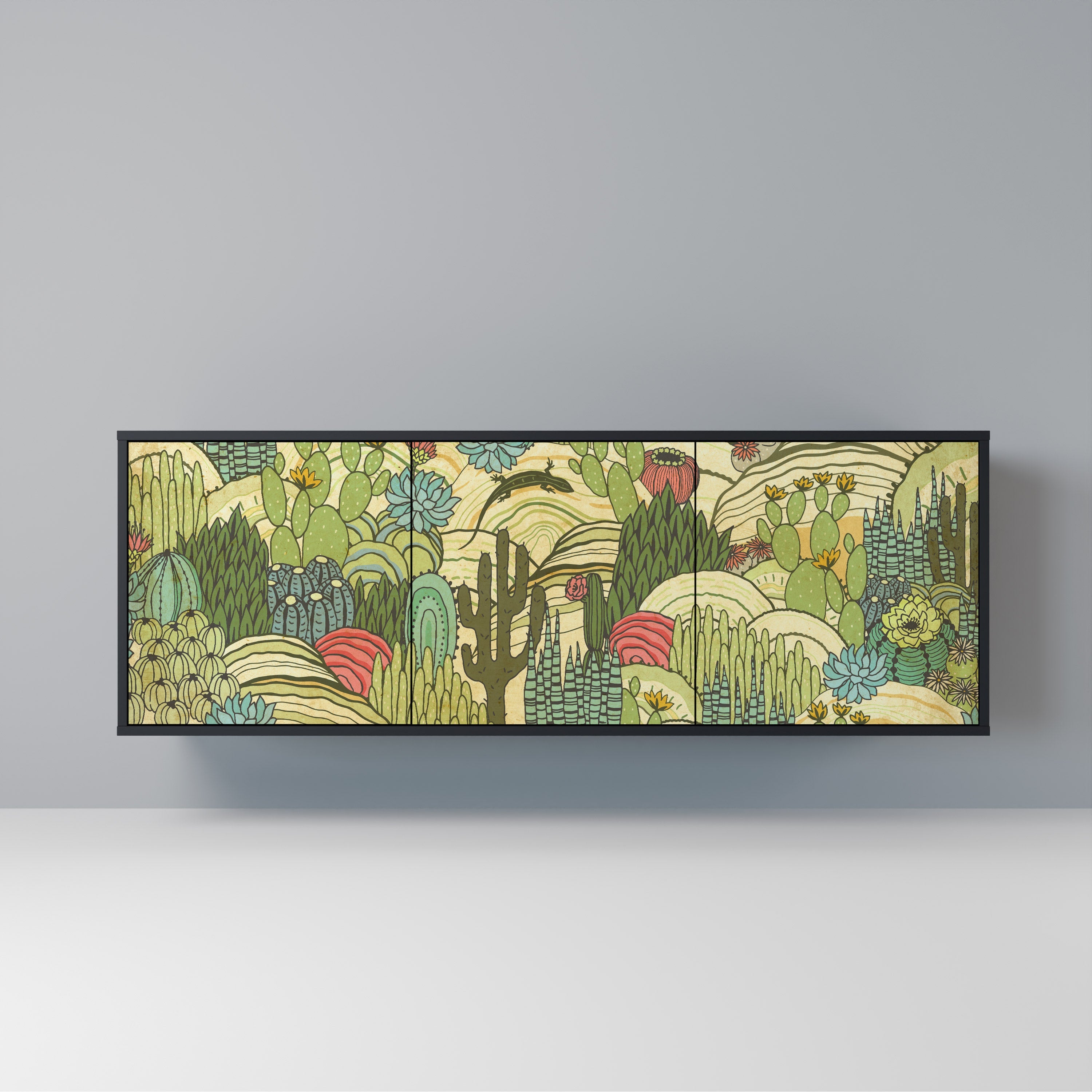 SUCCULENTS KALEIDOSCOPE Sideboard mit 3 Türen in Schwarz
