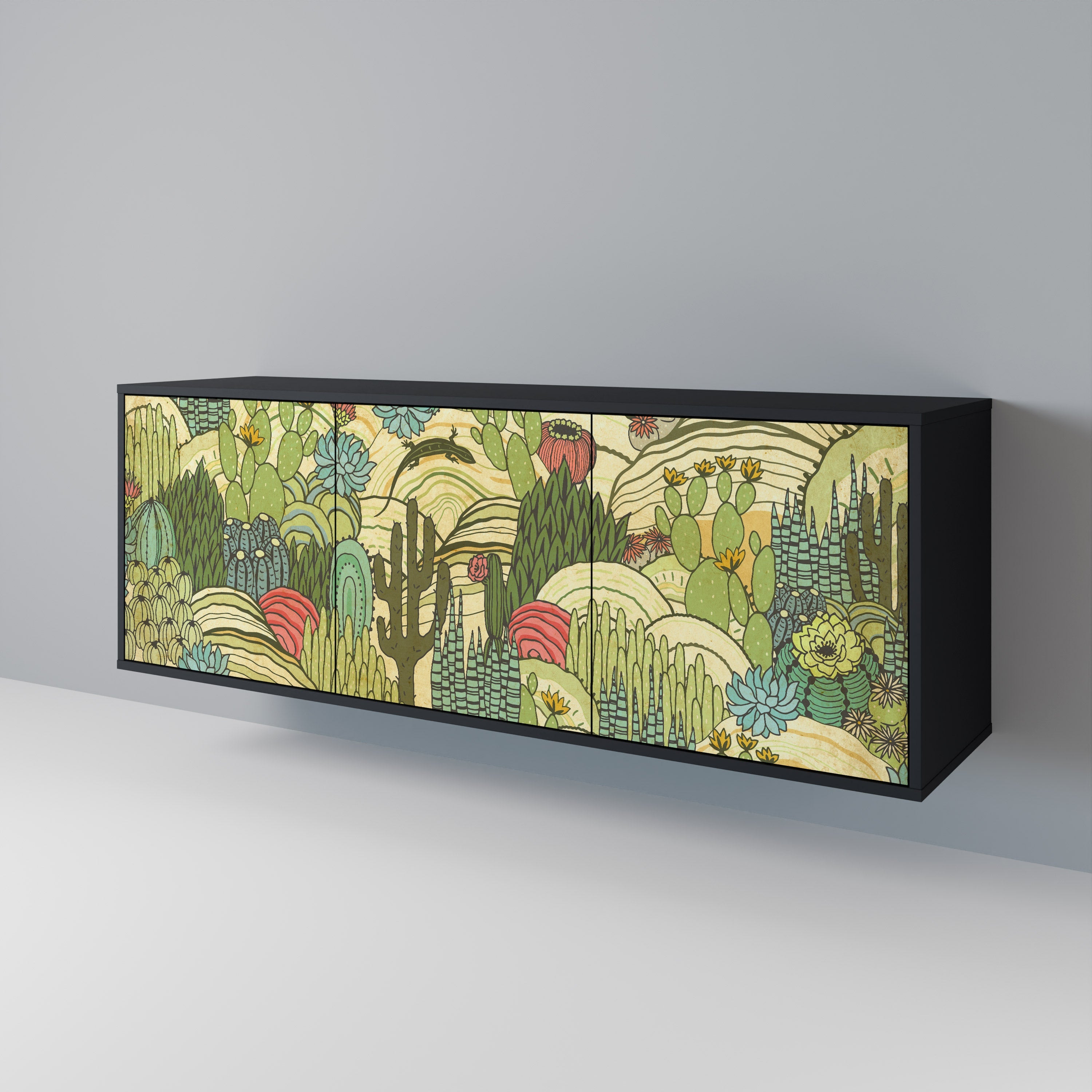 SUCCULENTS KALEIDOSCOPE Sideboard mit 3 Türen in Schwarz