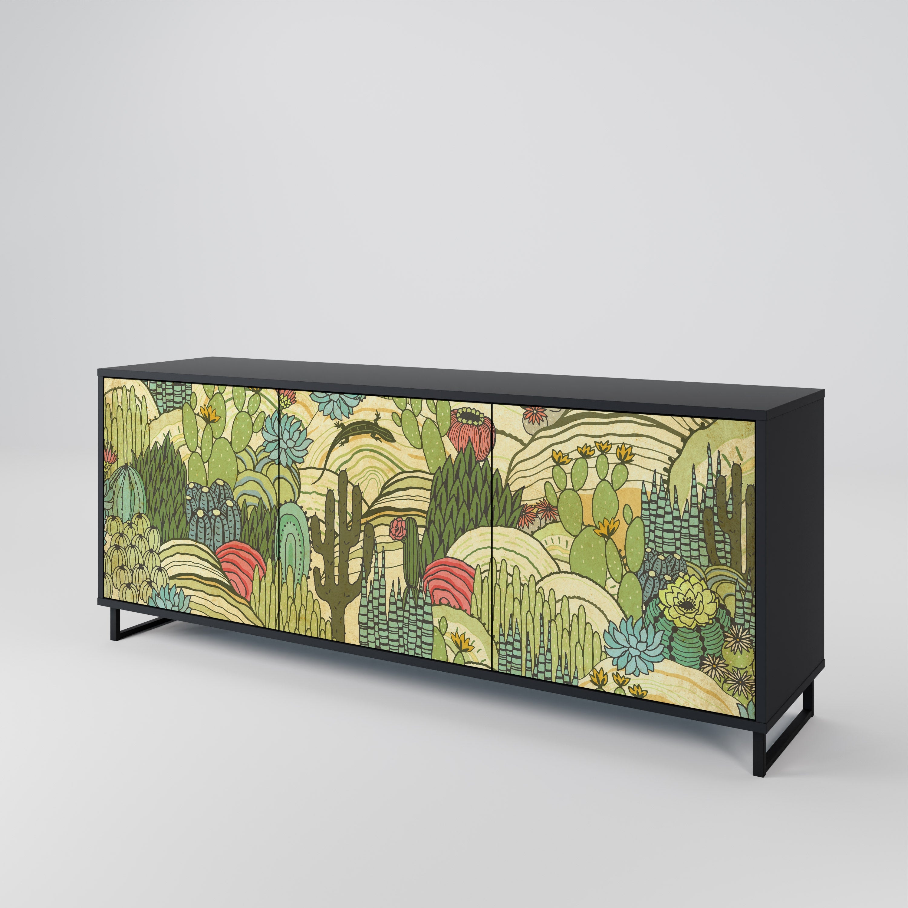 SUCCULENTS KALEIDOSCOPE Sideboard mit 3 Türen in Schwarz