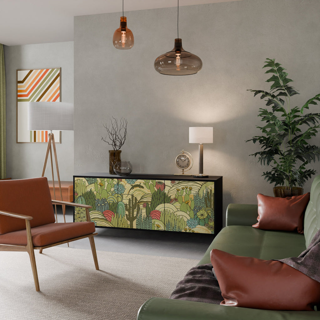 SUCCULENTS KALEIDOSCOPE Sideboard mit 3 Türen in Schwarz