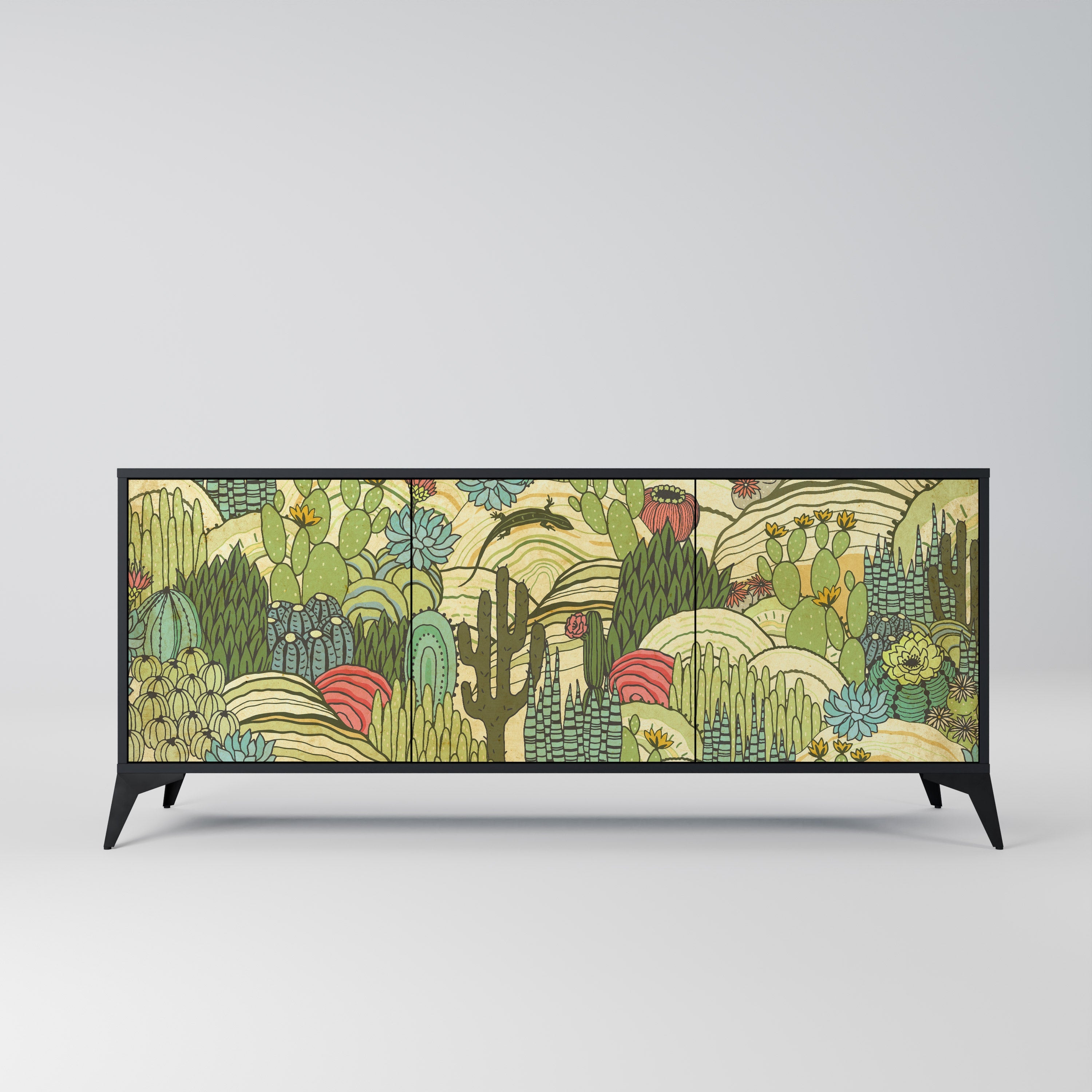 SUCCULENTS KALEIDOSCOPE Sideboard mit 3 Türen in Schwarz
