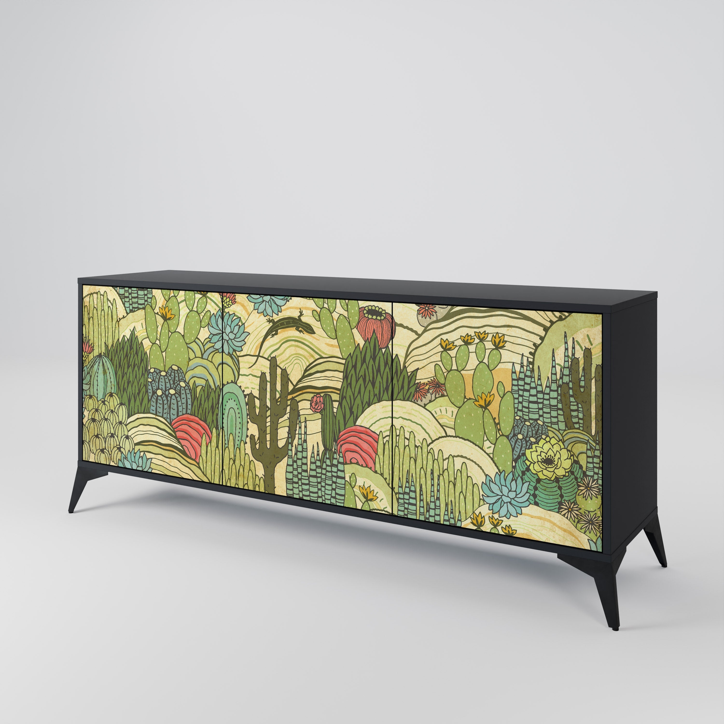 SUCCULENTS KALEIDOSCOPE Sideboard mit 3 Türen in Schwarz