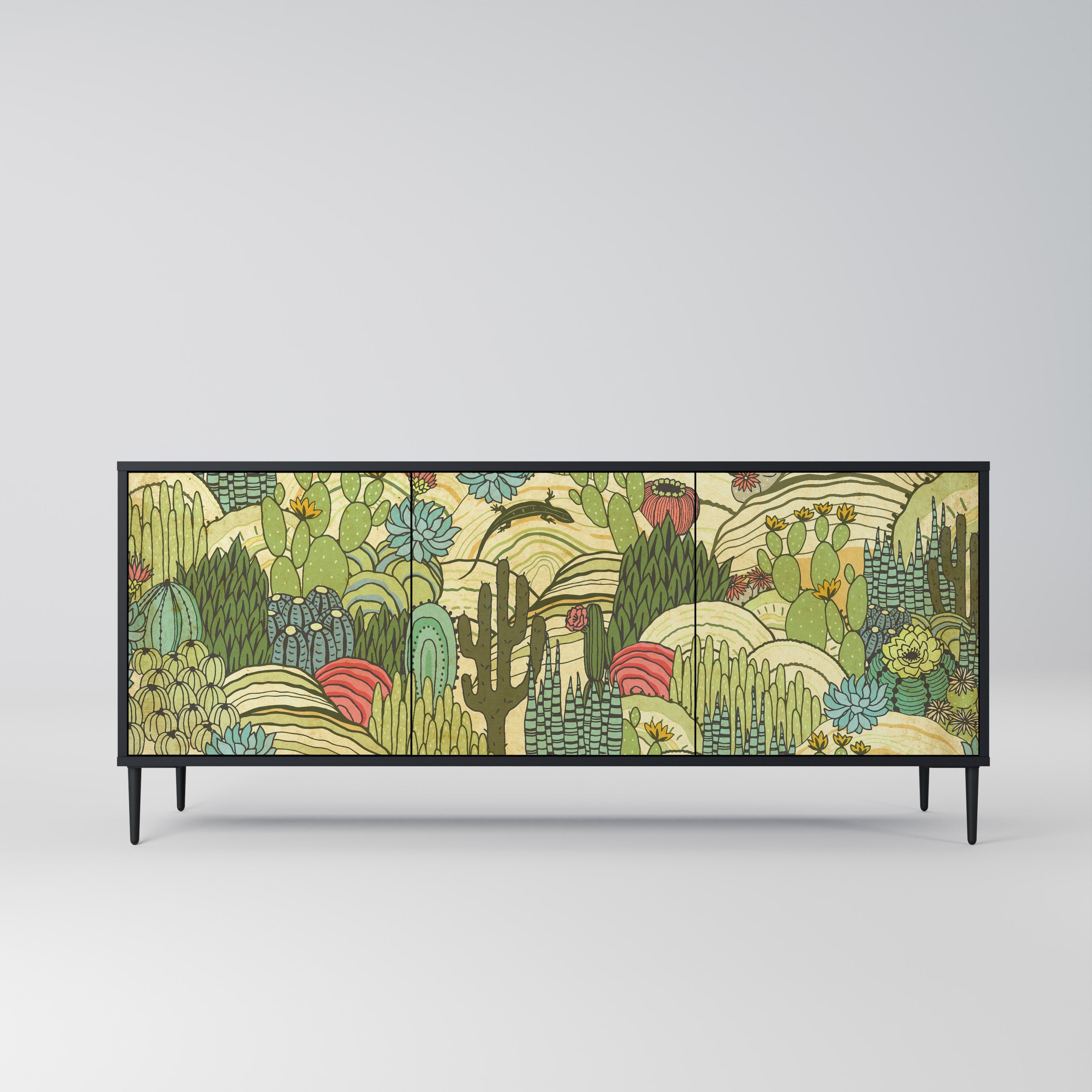 SUCCULENTS KALEIDOSCOPE Sideboard mit 3 Türen in Schwarz
