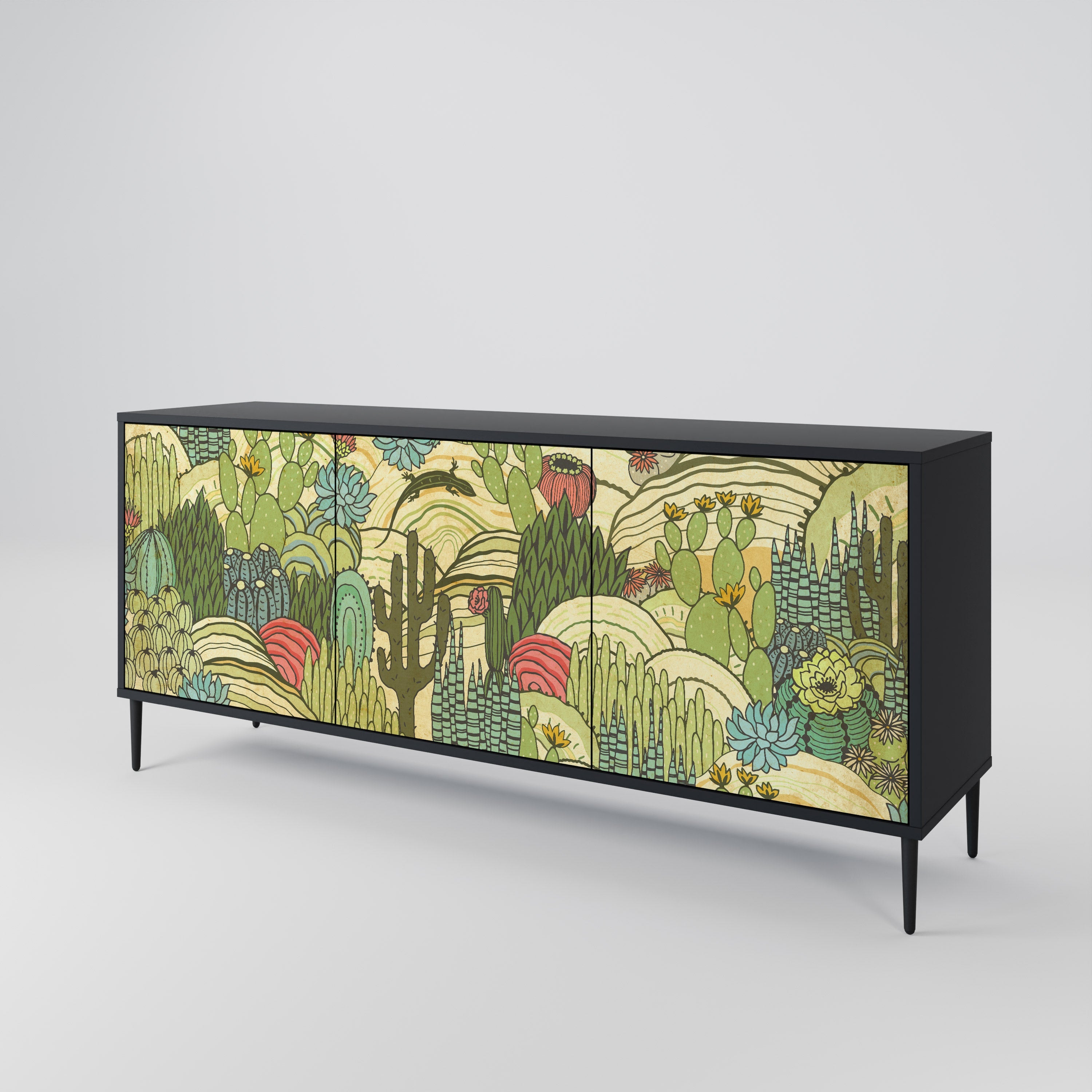 SUCCULENTS KALEIDOSCOPE Sideboard mit 3 Türen in Schwarz