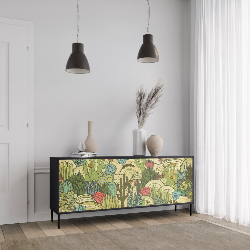 SUCCULENTS KALEIDOSCOPE Sideboard mit 3 Türen in Schwarz