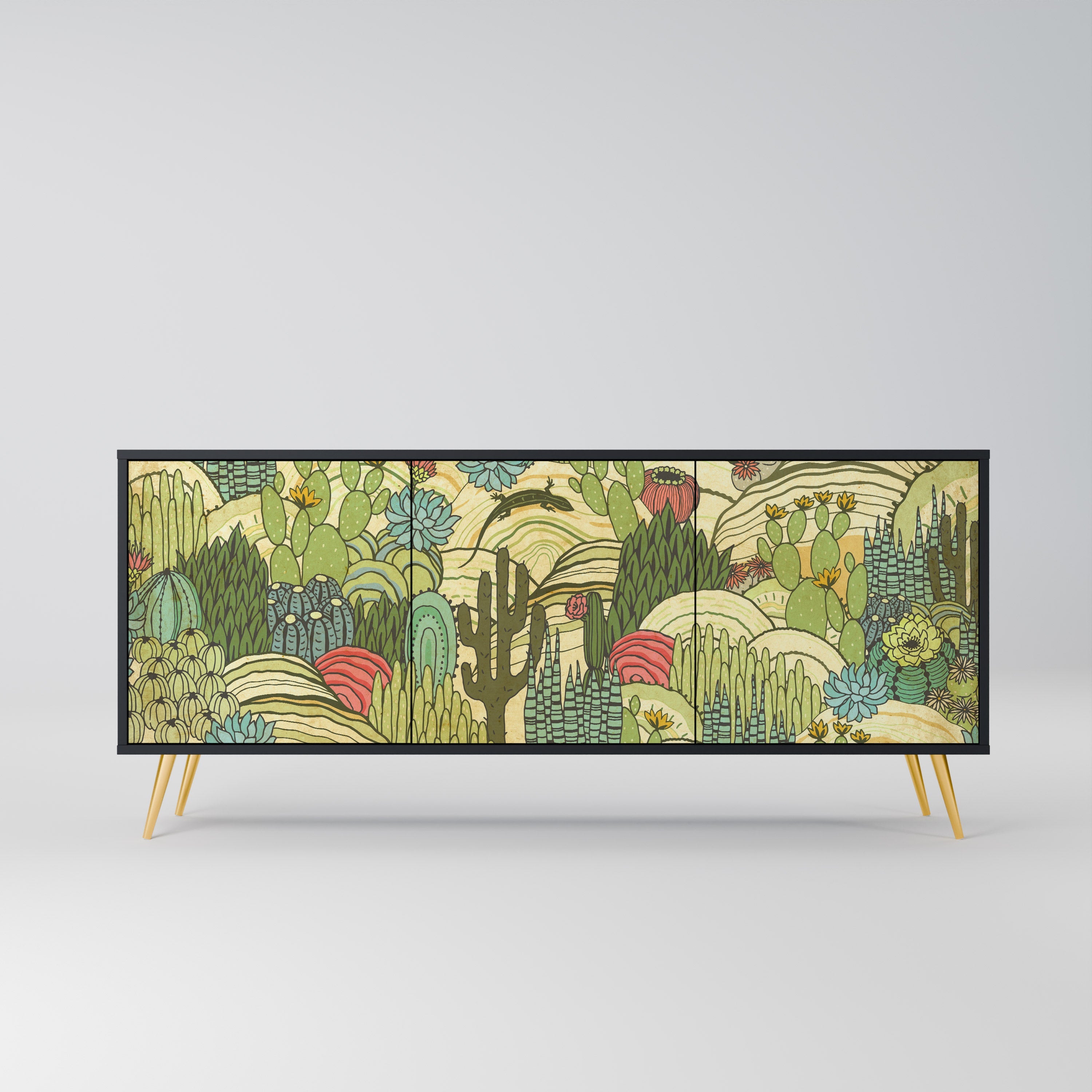 SUCCULENTS KALEIDOSCOPE Sideboard mit 3 Türen in Schwarz