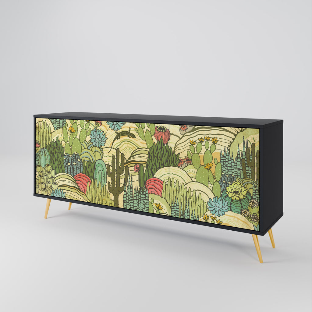 SUCCULENTS KALEIDOSCOPE Sideboard mit 3 Türen in Schwarz