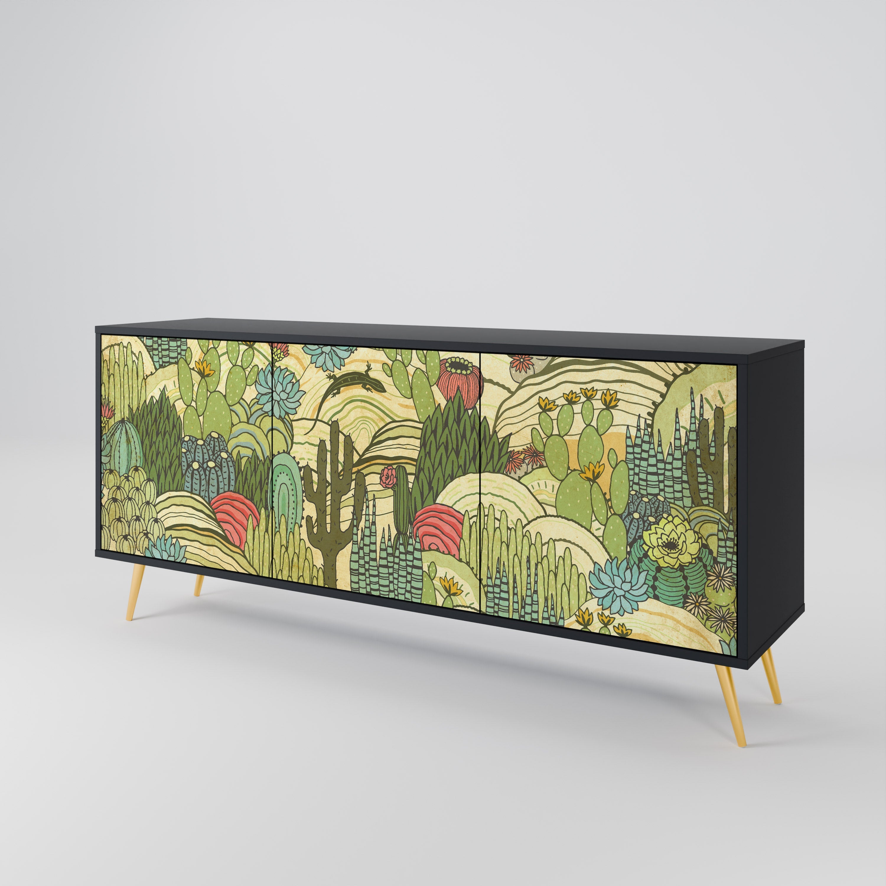 SUCCULENTS KALEIDOSCOPE Sideboard mit 3 Türen in Schwarz