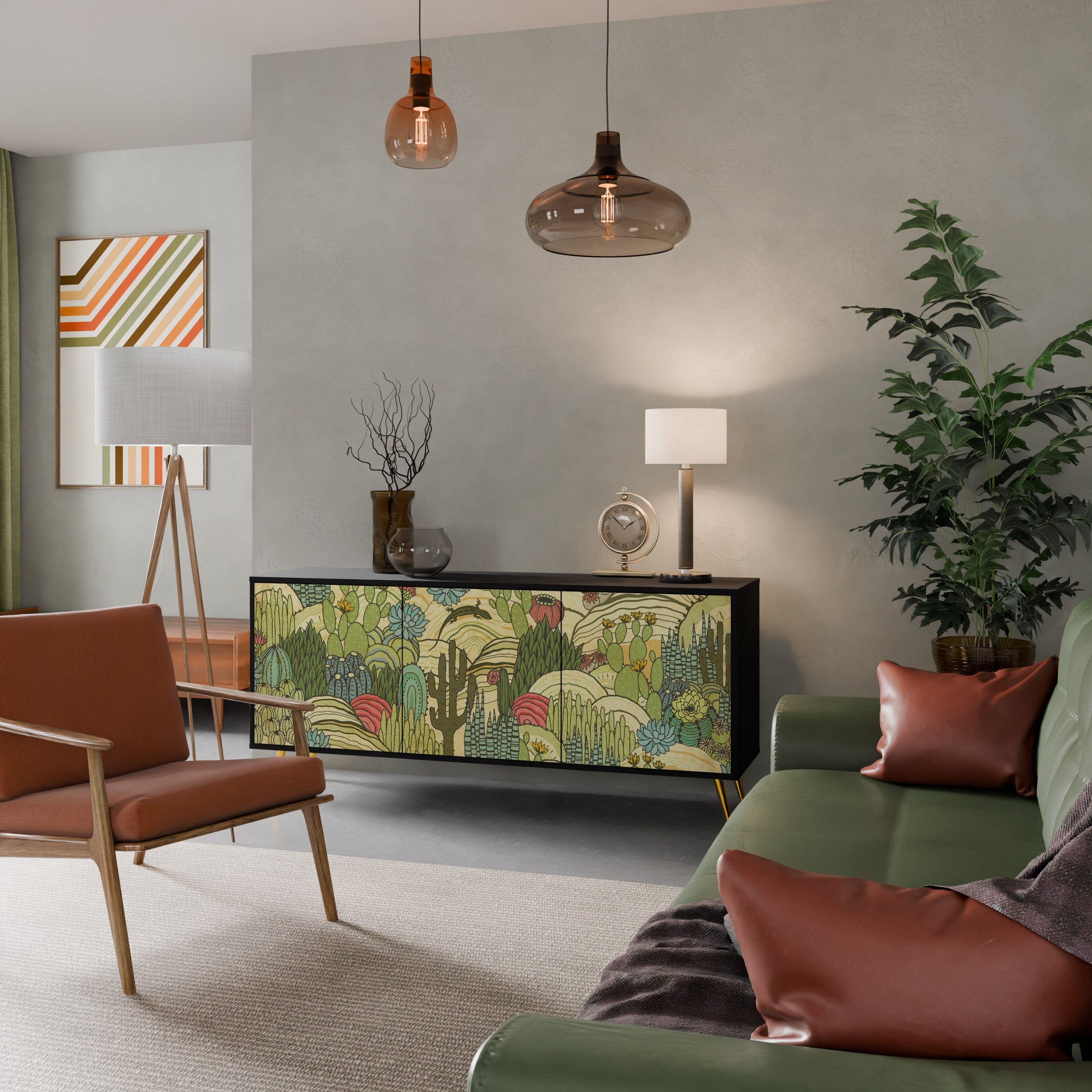 SUCCULENTS KALEIDOSCOPE Sideboard mit 3 Türen in Schwarz