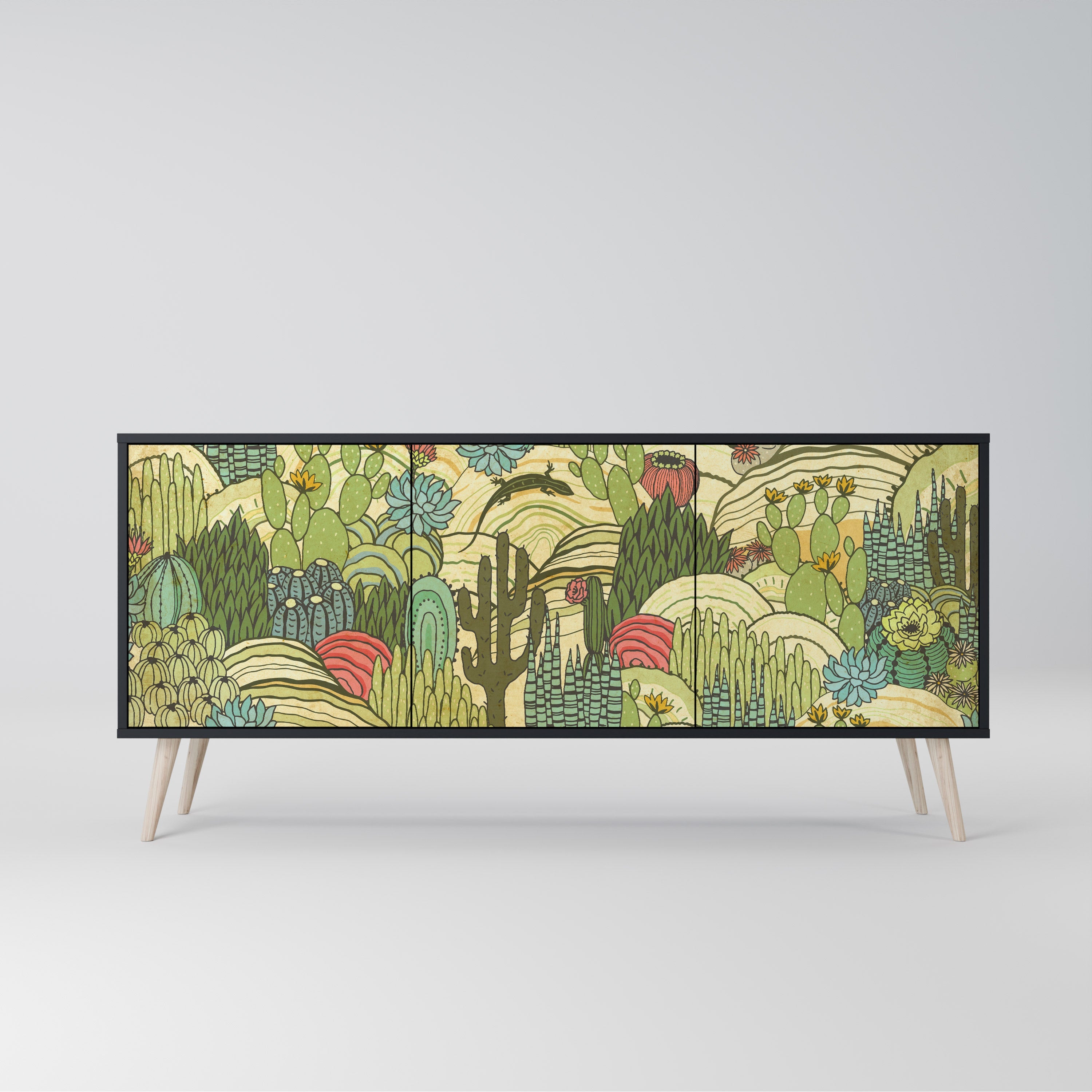SUCCULENTS KALEIDOSCOPE Sideboard mit 3 Türen in Schwarz