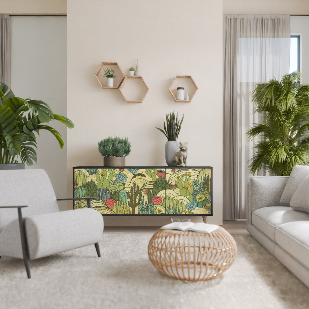 SUCCULENTS KALEIDOSCOPE Sideboard mit 3 Türen in Schwarz