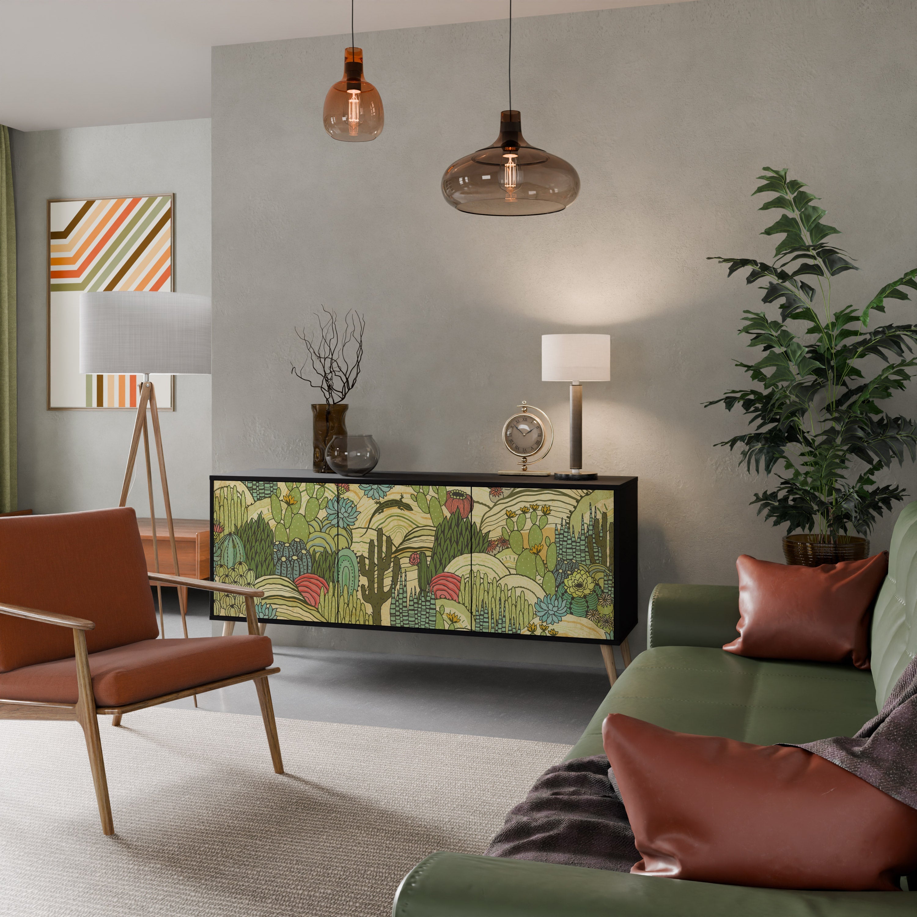 SUCCULENTS KALEIDOSCOPE Sideboard mit 3 Türen in Schwarz