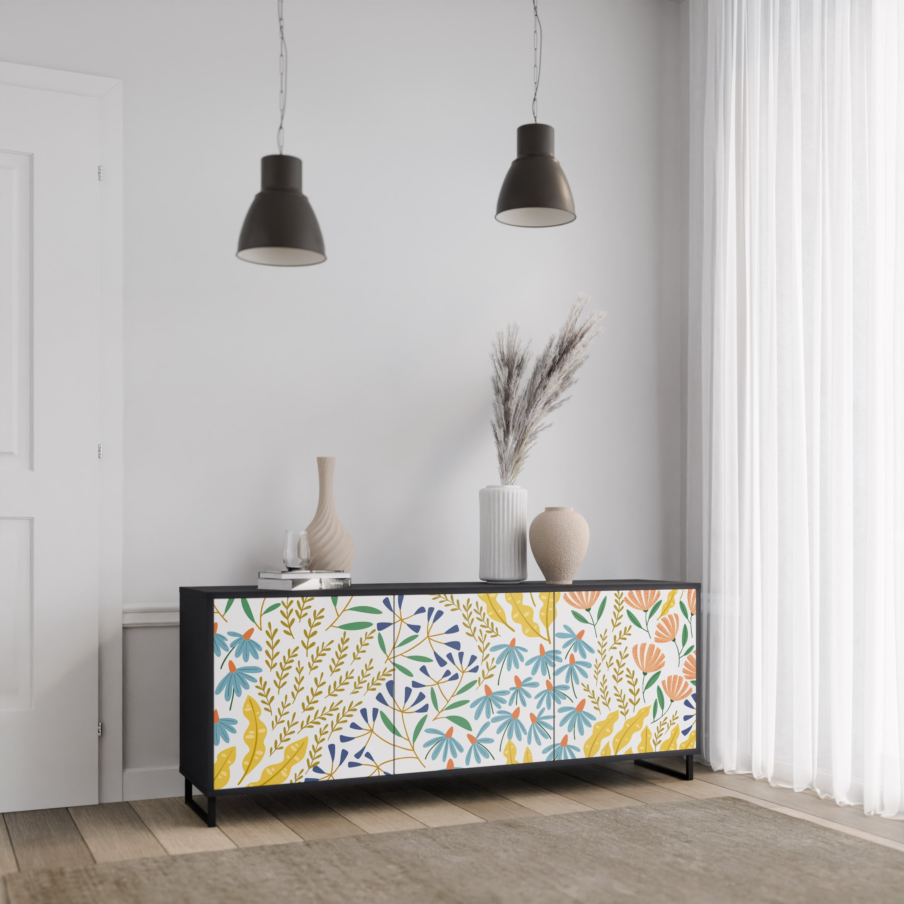 HELLO SPRING Sideboard mit 3 Türen in Schwarz