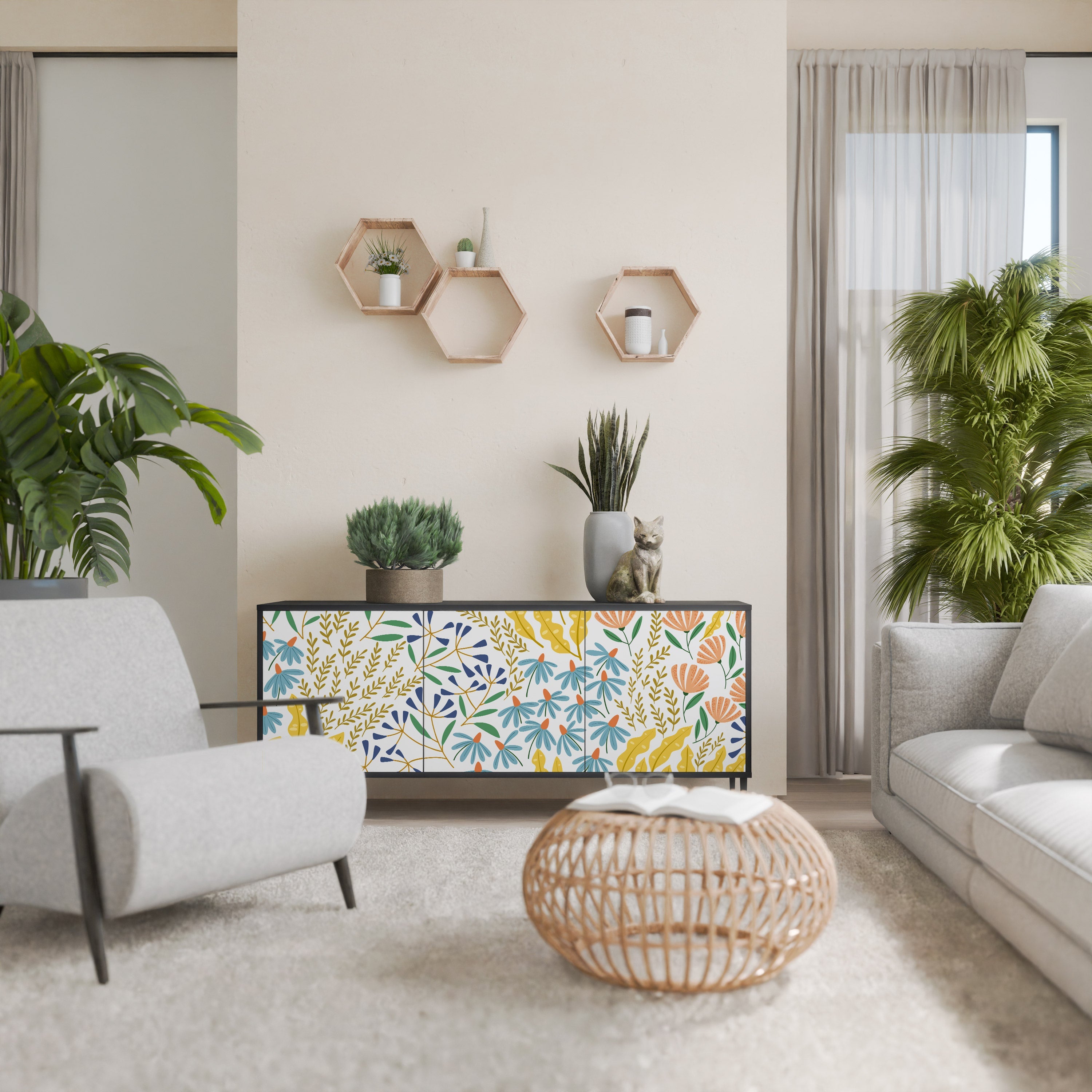 HELLO SPRING Sideboard mit 3 Türen in Schwarz