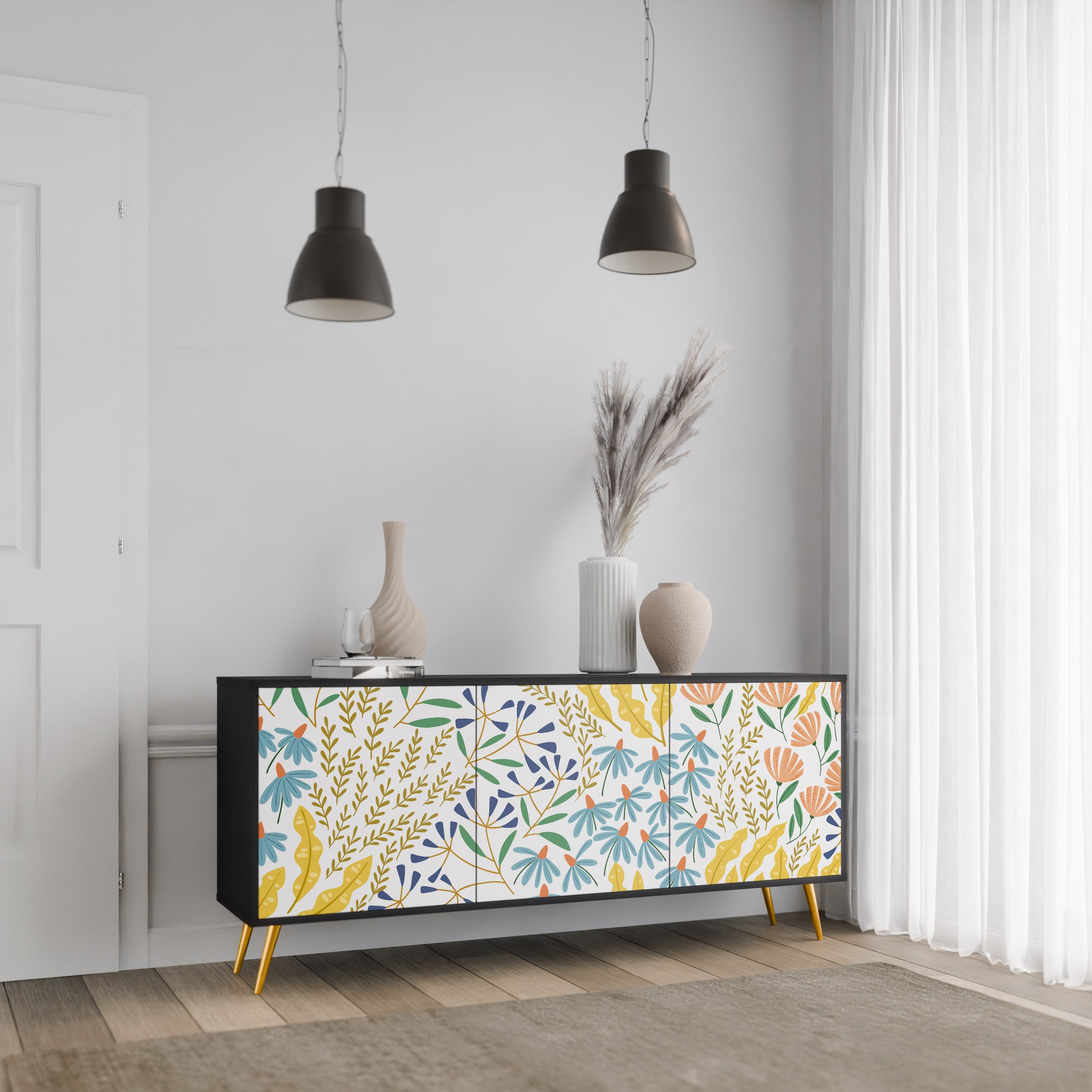 HELLO SPRING Sideboard mit 3 Türen in Schwarz