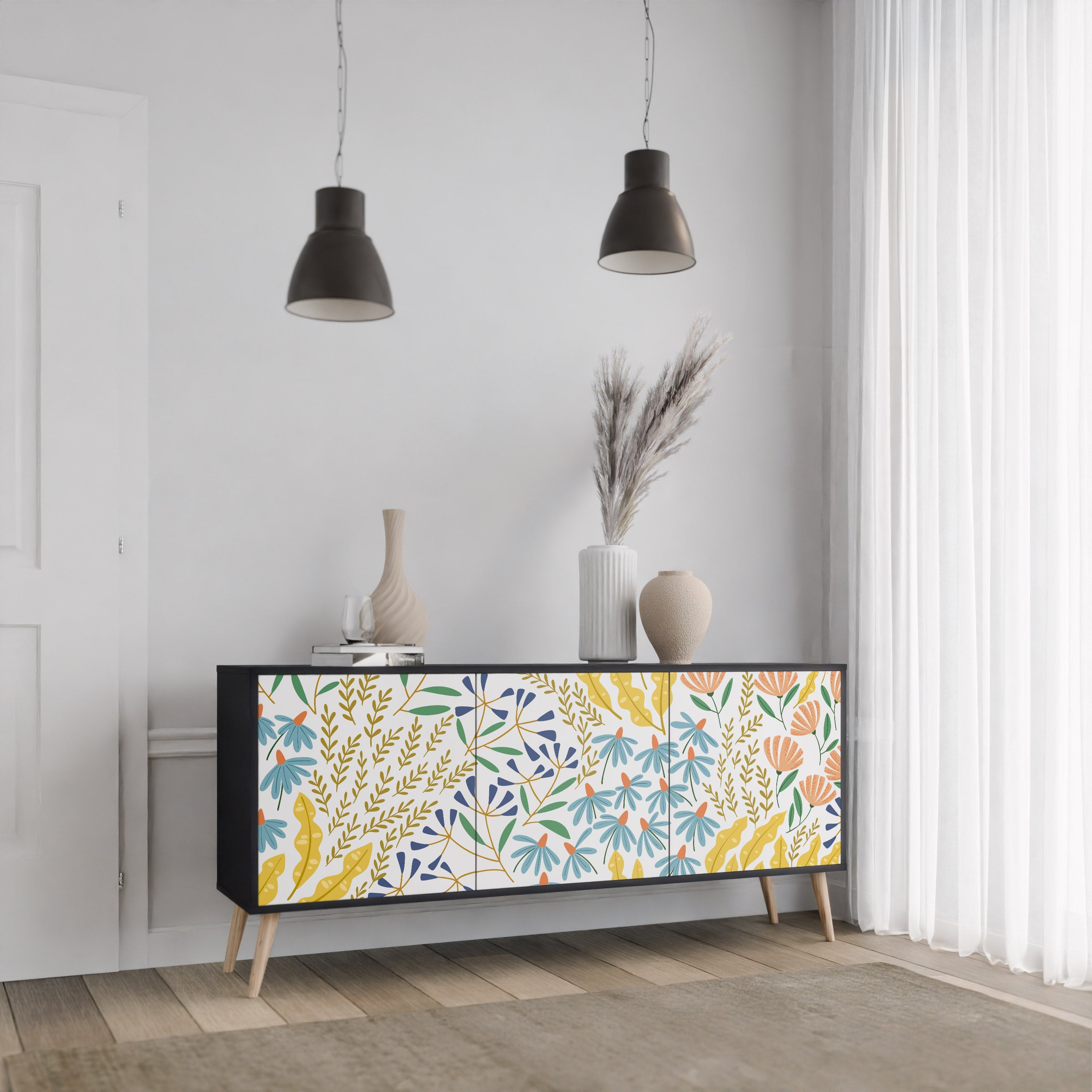 HELLO SPRING Sideboard mit 3 Türen in Schwarz