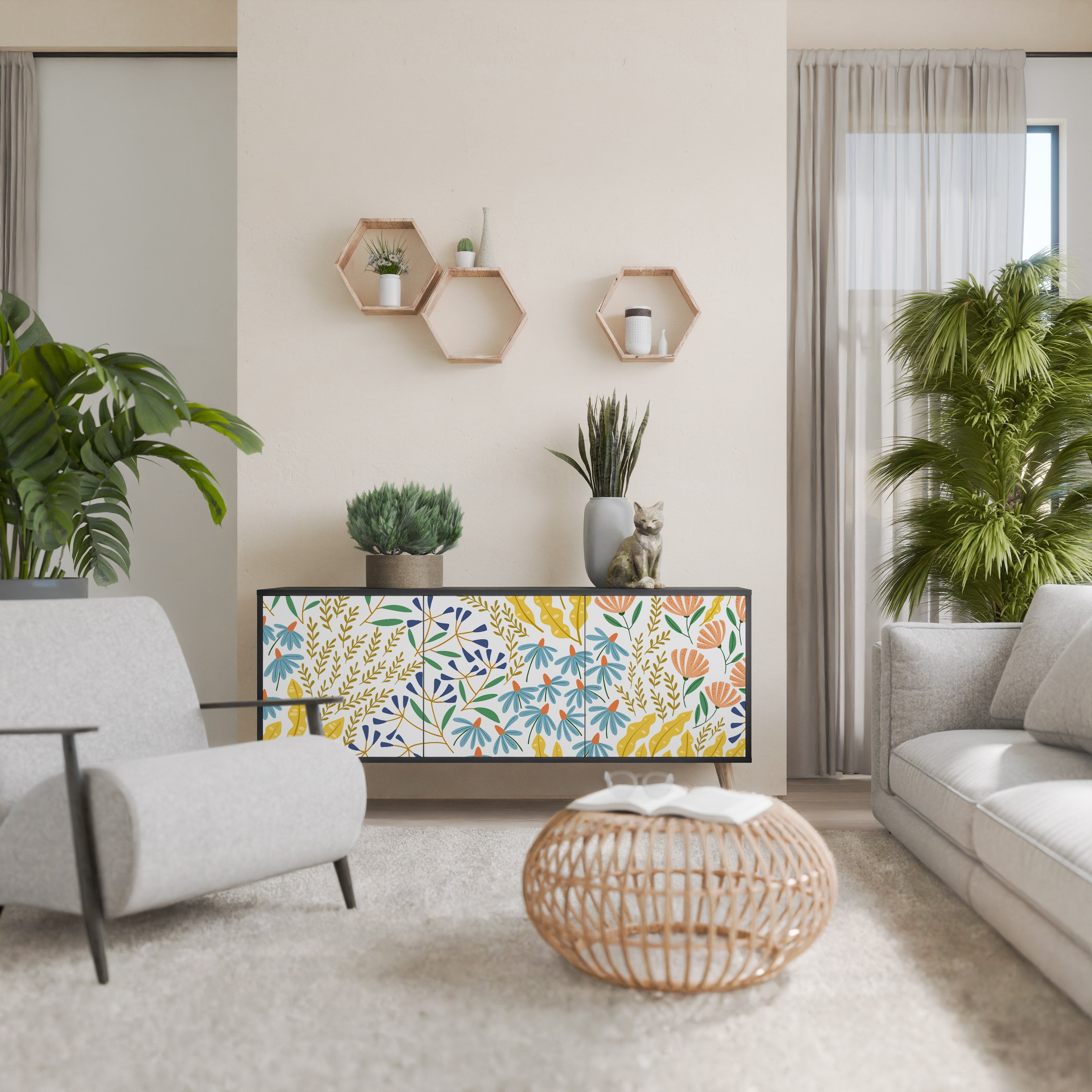 HELLO SPRING Sideboard mit 3 Türen in Schwarz