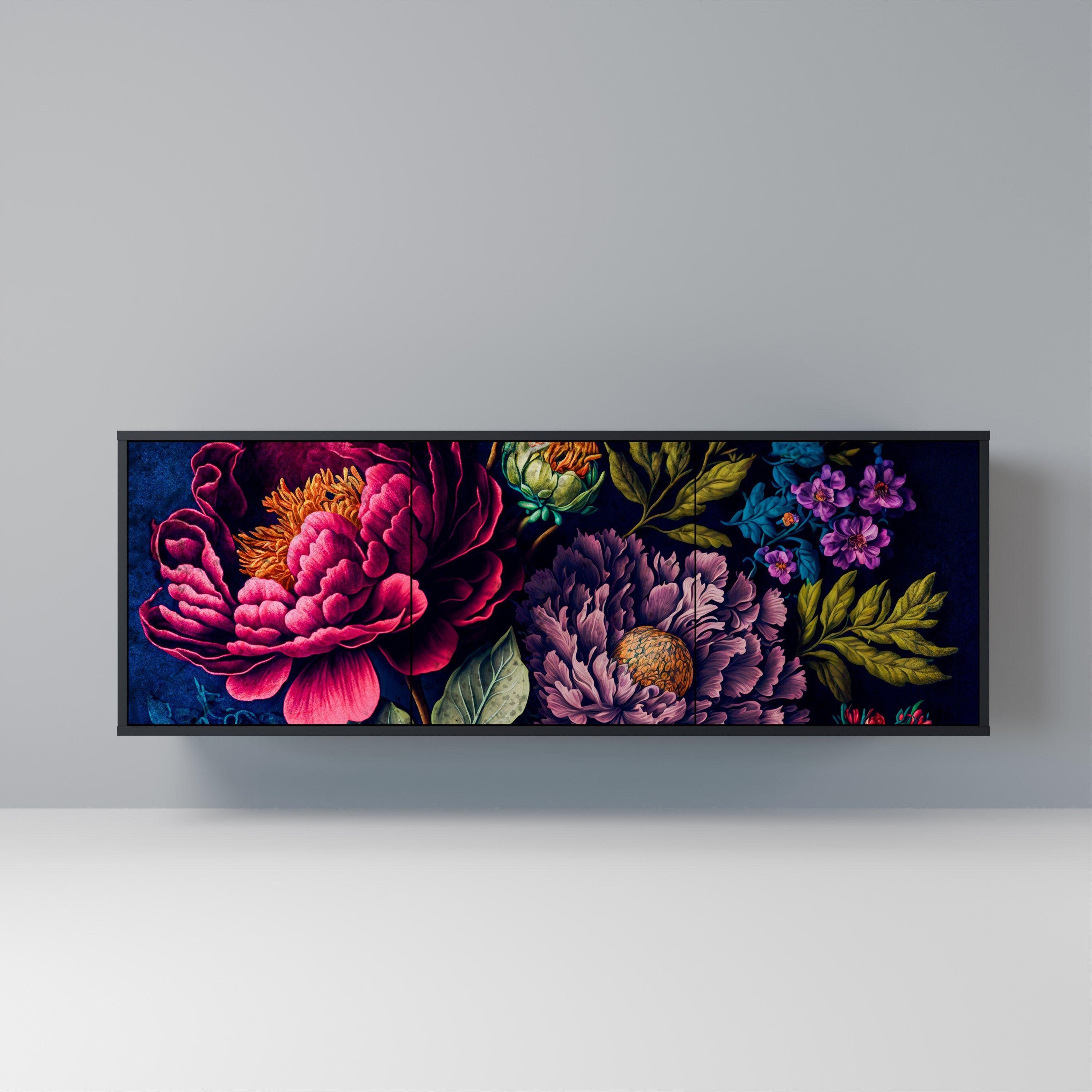 BLOOMING ELEGANCE 3-türiges Sideboard in Schwarz