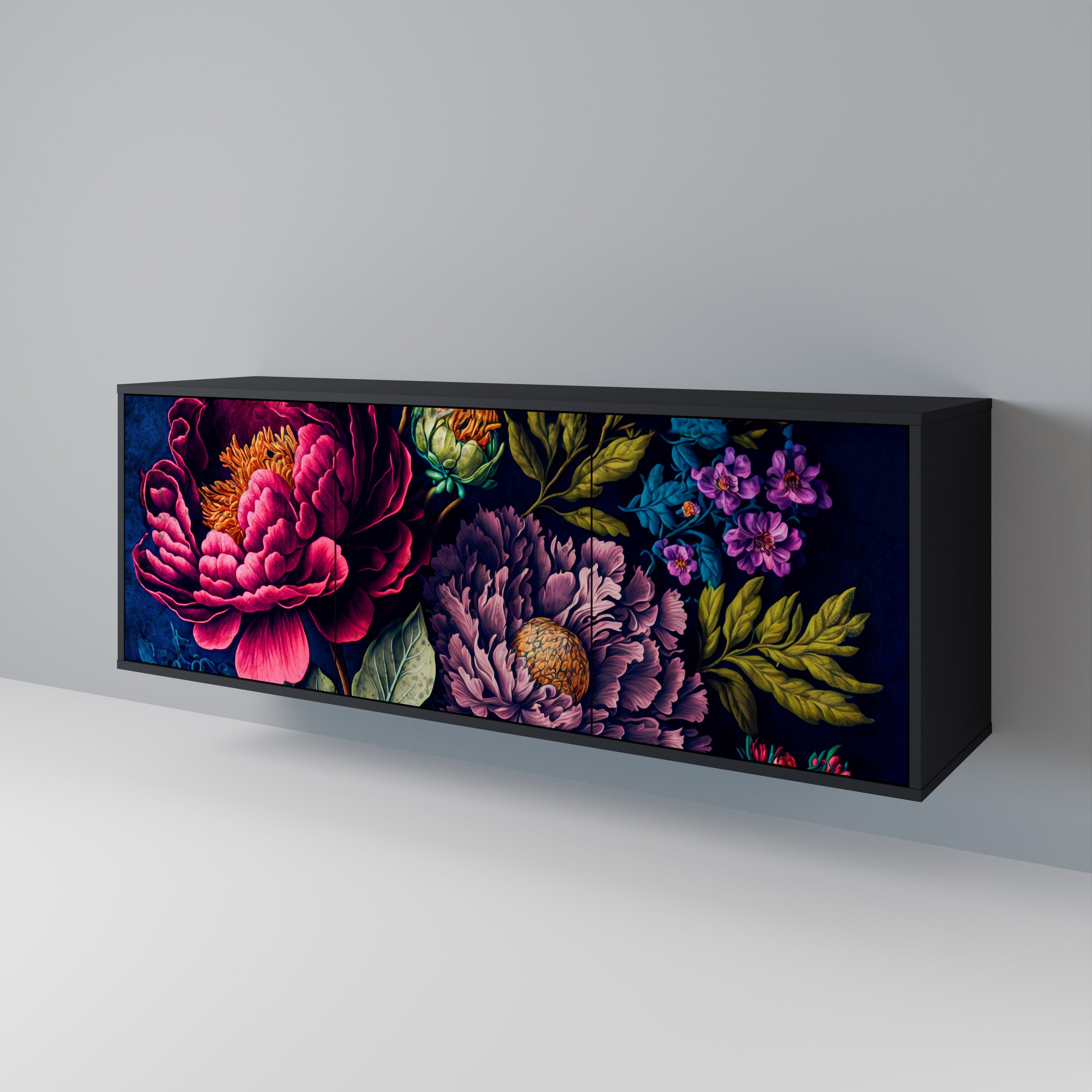 BLOOMING ELEGANCE 3-türiges Sideboard in Schwarz