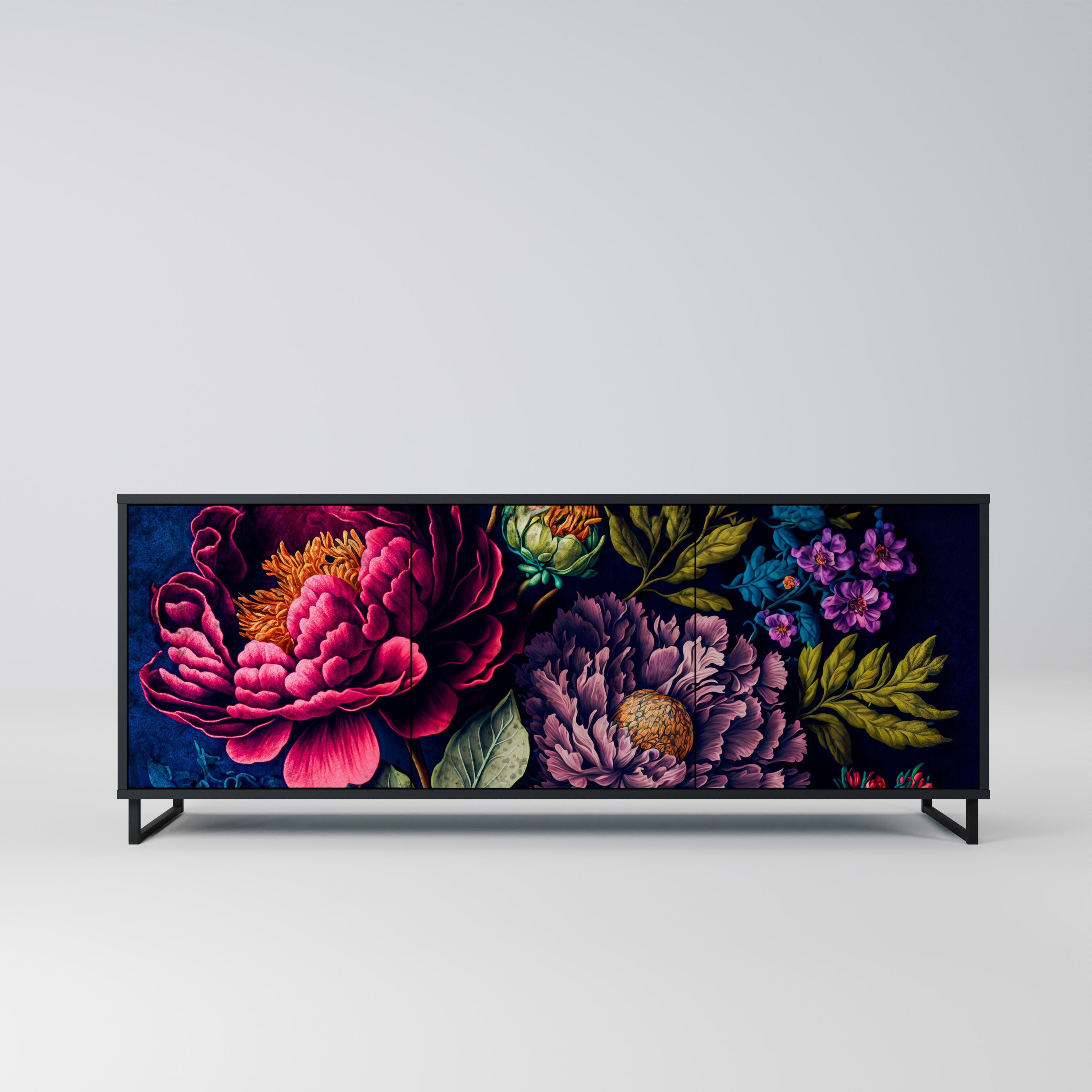 BLOOMING ELEGANCE 3-türiges Sideboard in Schwarz