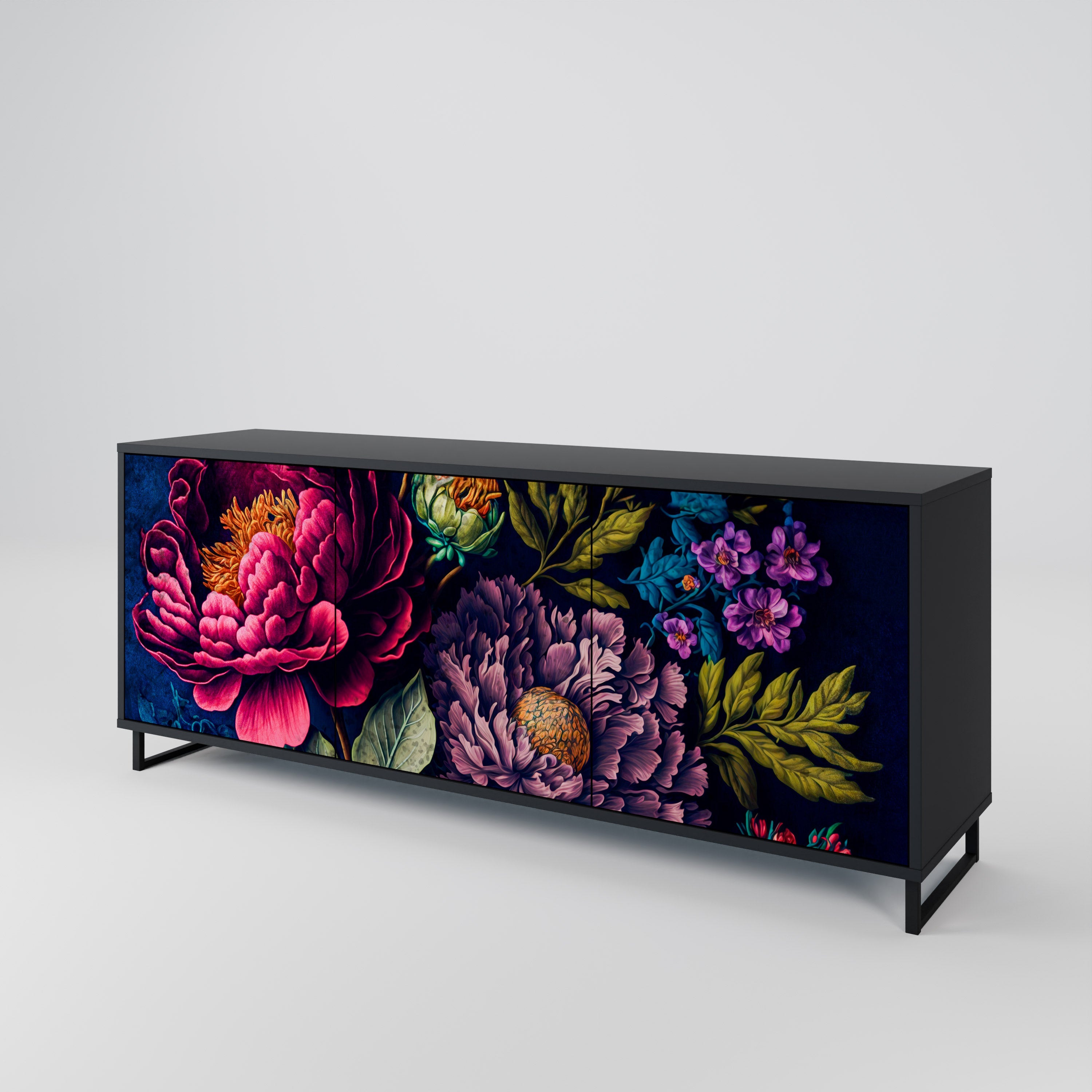 BLOOMING ELEGANCE 3-türiges Sideboard in Schwarz