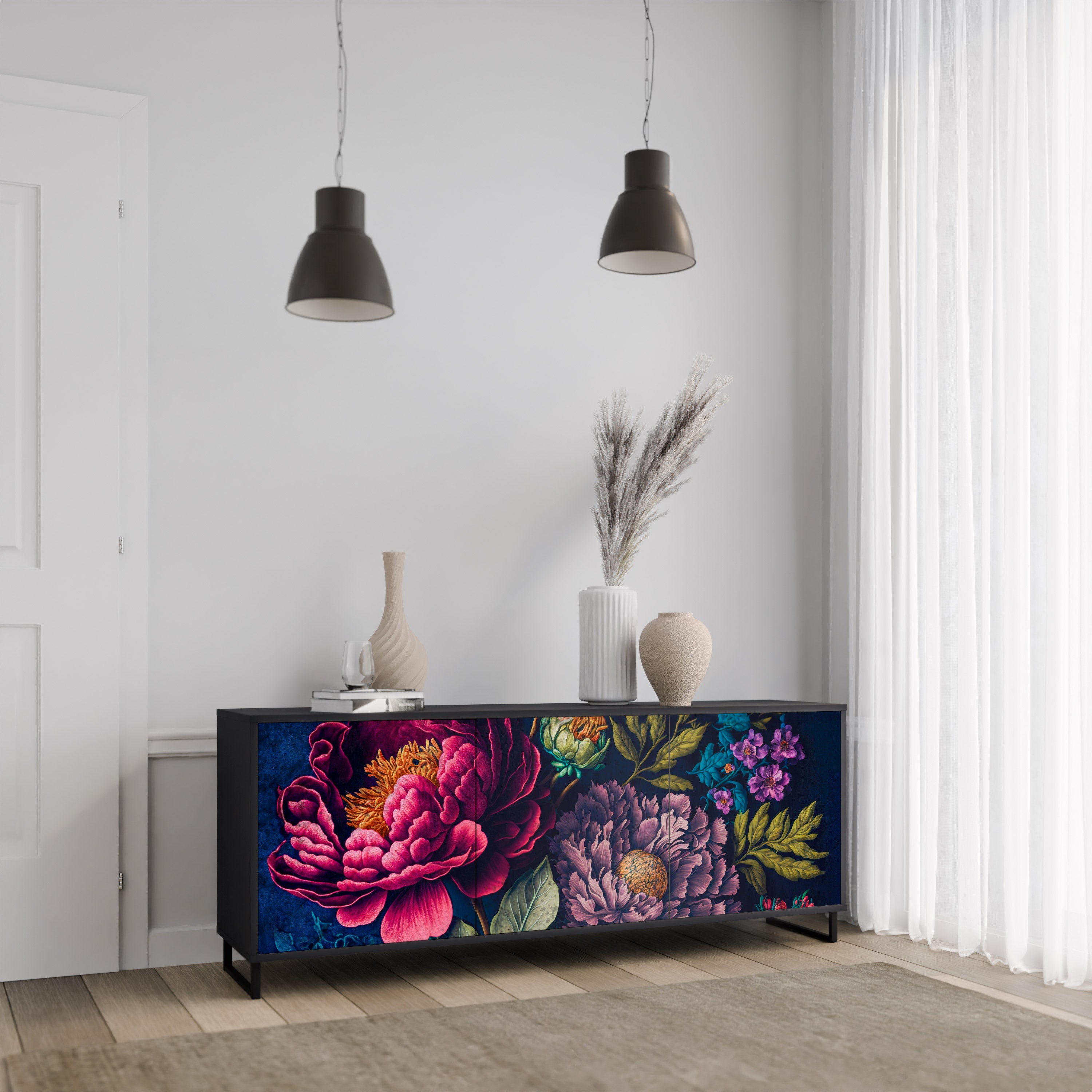 BLOOMING ELEGANCE 3-türiges Sideboard in Schwarz