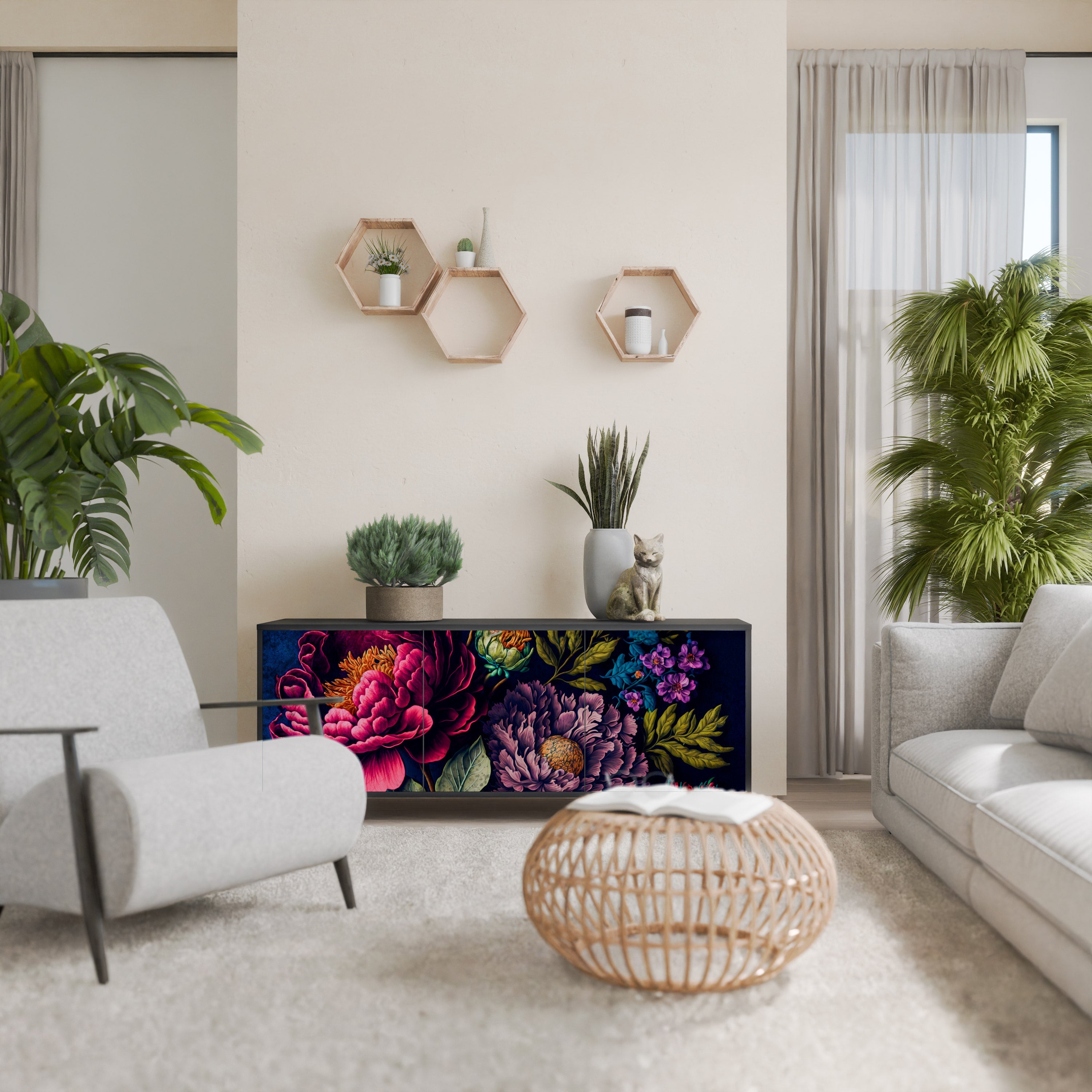 BLOOMING ELEGANCE 3-türiges Sideboard in Schwarz