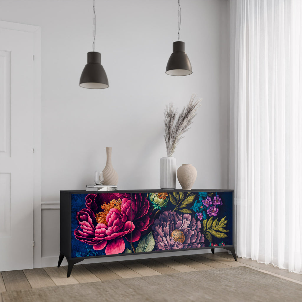 BLOOMING ELEGANCE 3-türiges Sideboard in Schwarz