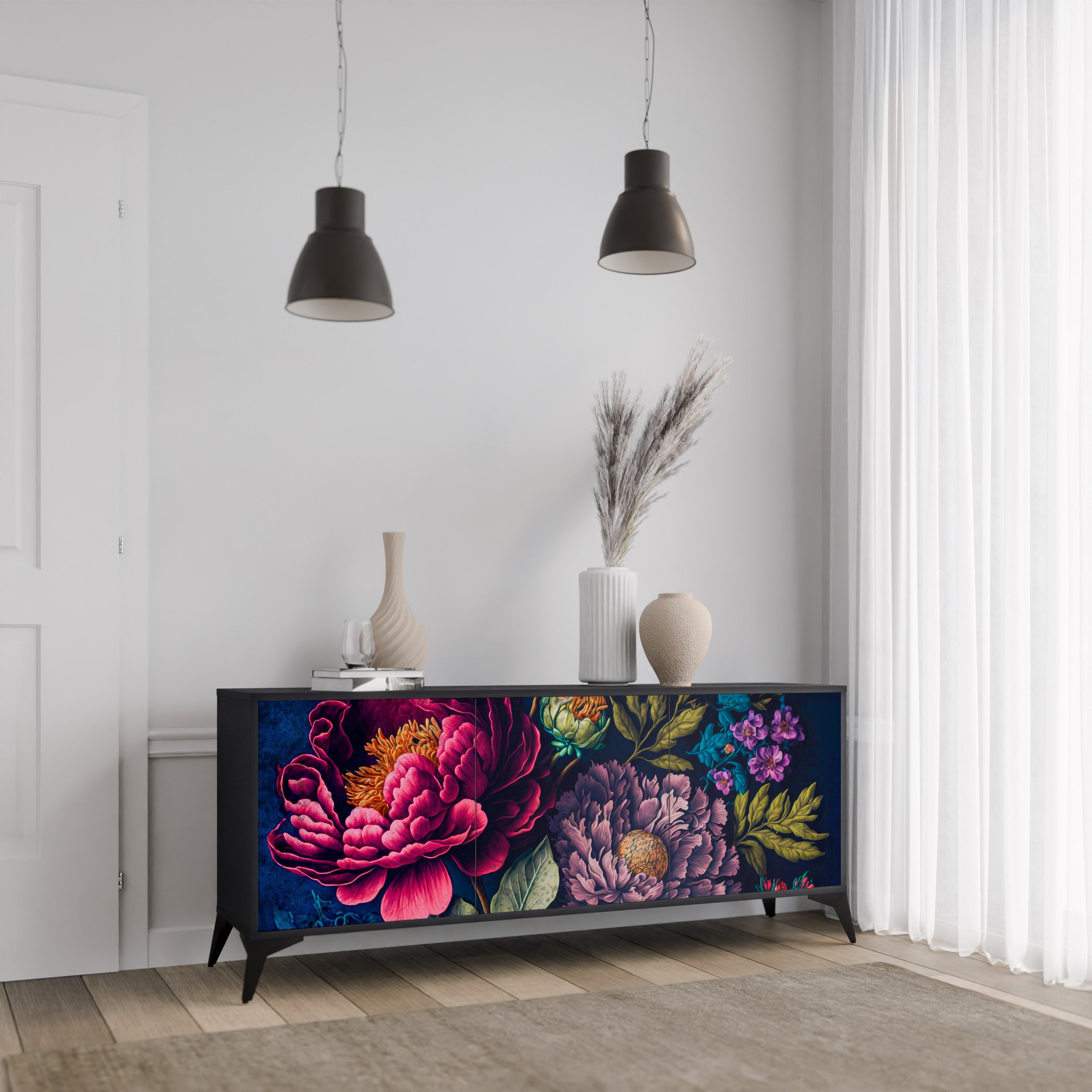 BLOOMING ELEGANCE 3-türiges Sideboard in Schwarz