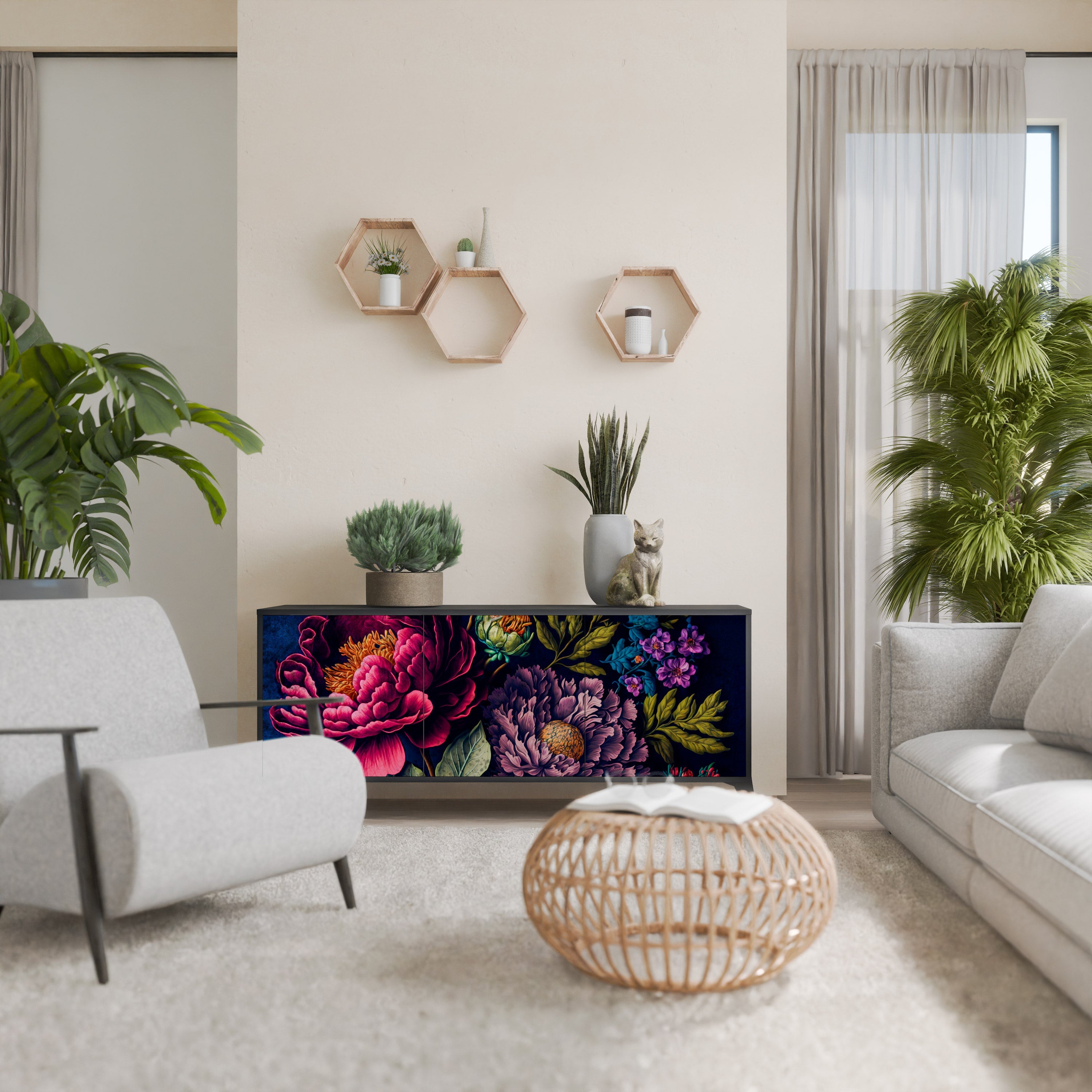 BLOOMING ELEGANCE 3-türiges Sideboard in Schwarz