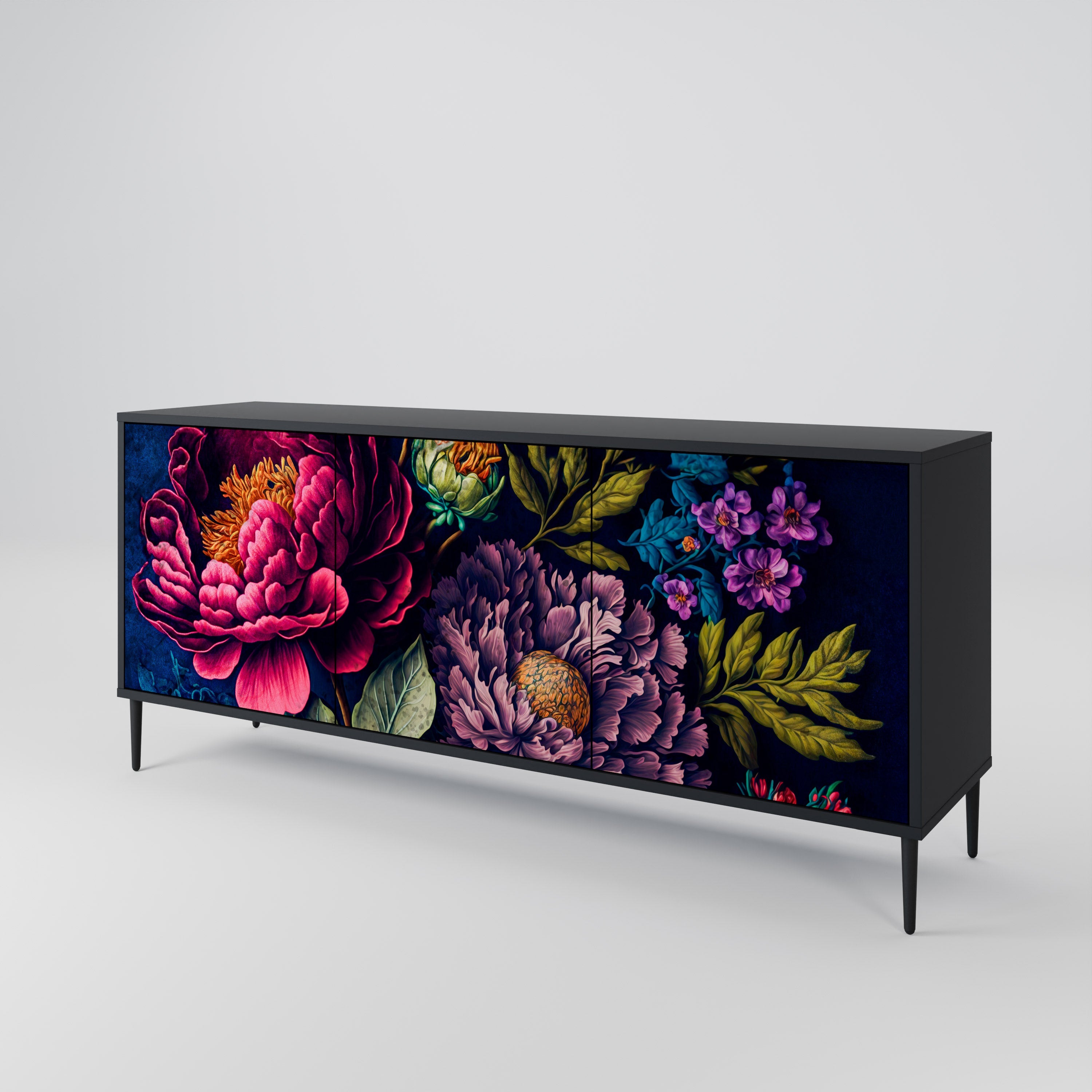 BLOOMING ELEGANCE 3-türiges Sideboard in Schwarz