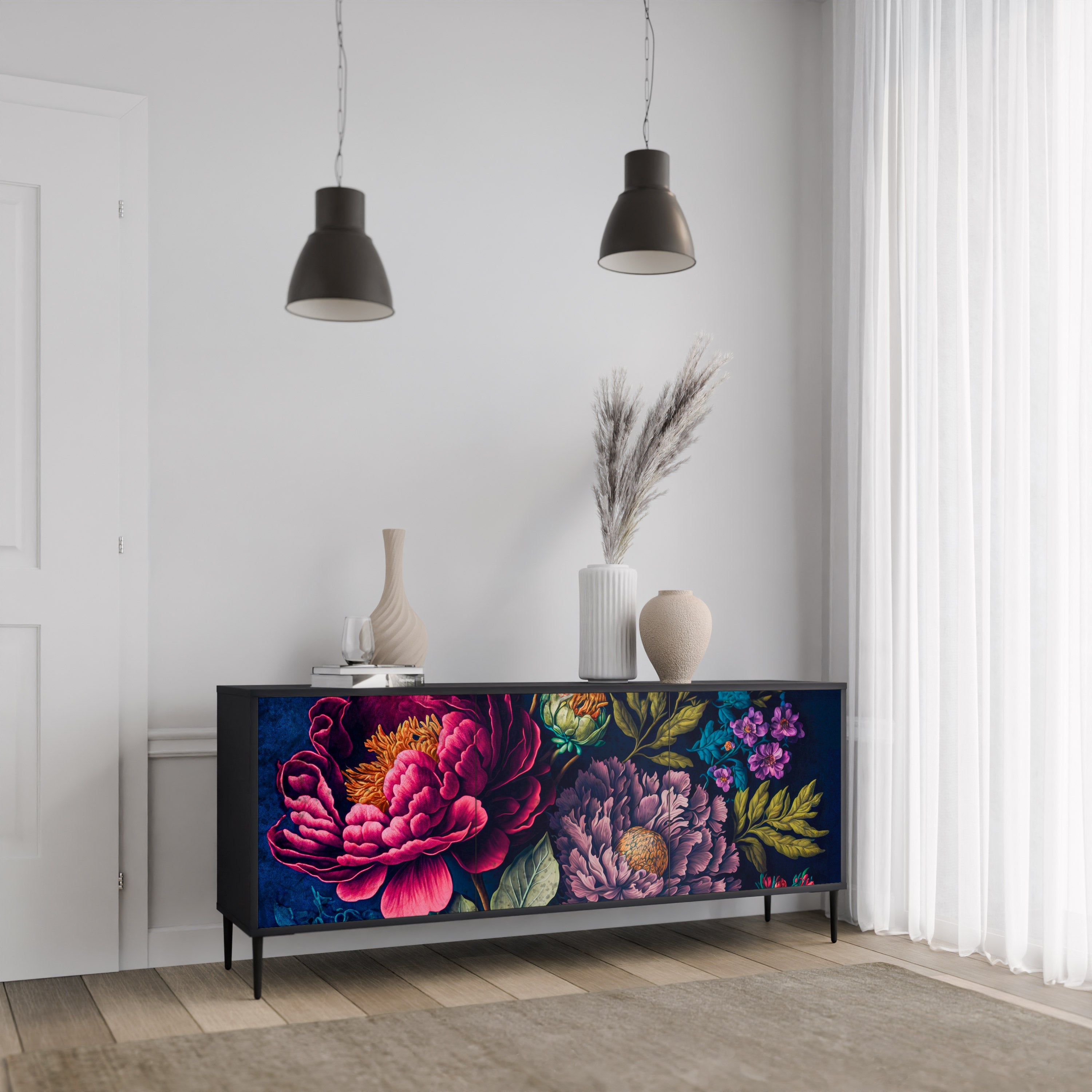 BLOOMING ELEGANCE 3-türiges Sideboard in Schwarz
