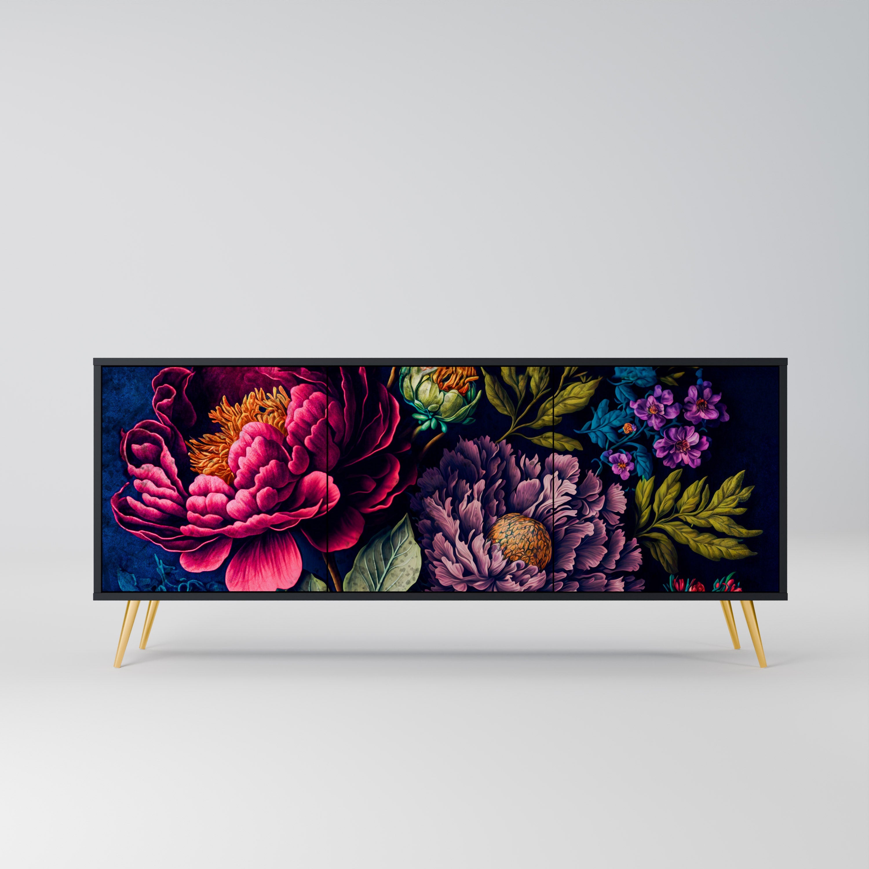 BLOOMING ELEGANCE 3-türiges Sideboard in Schwarz