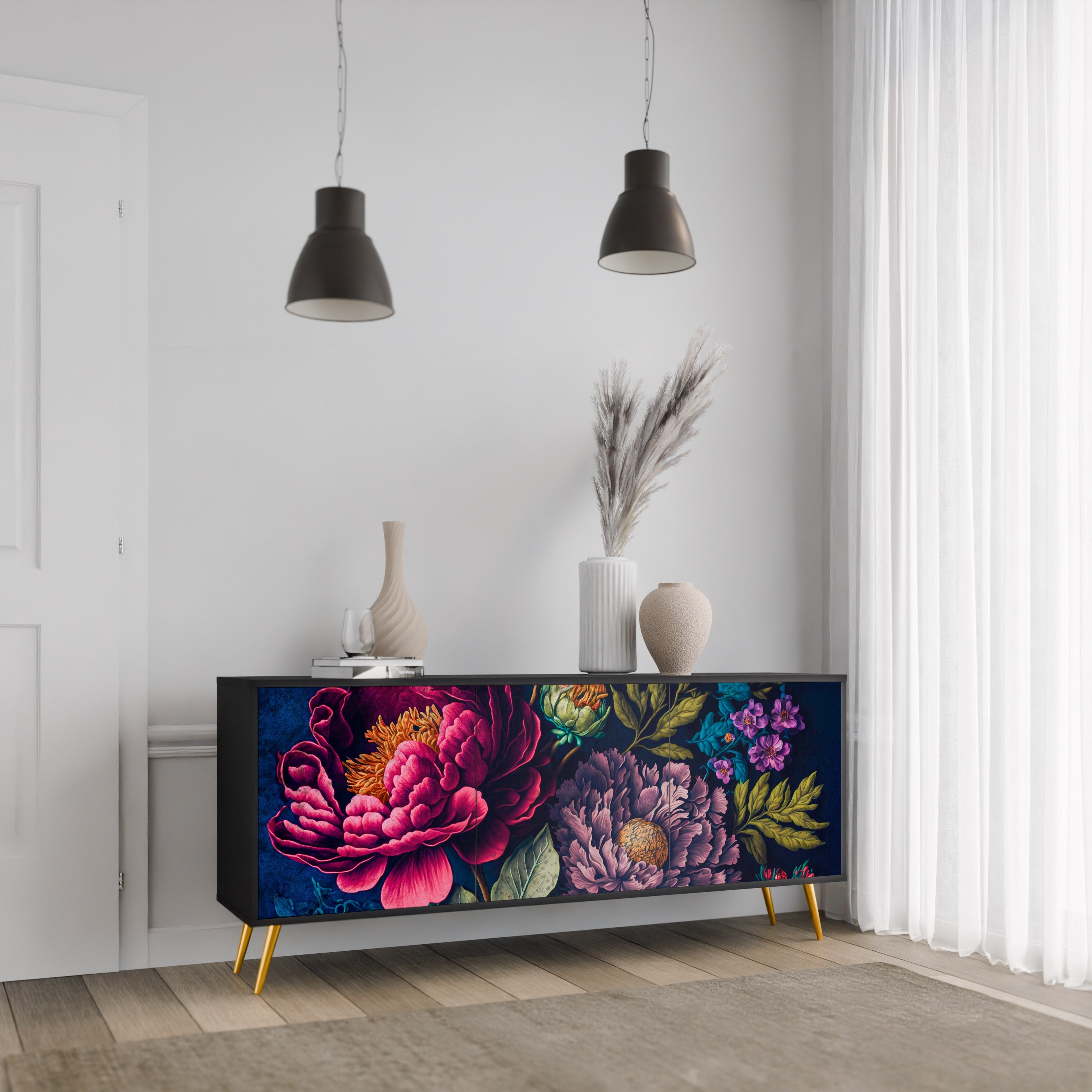 BLOOMING ELEGANCE 3-türiges Sideboard in Schwarz