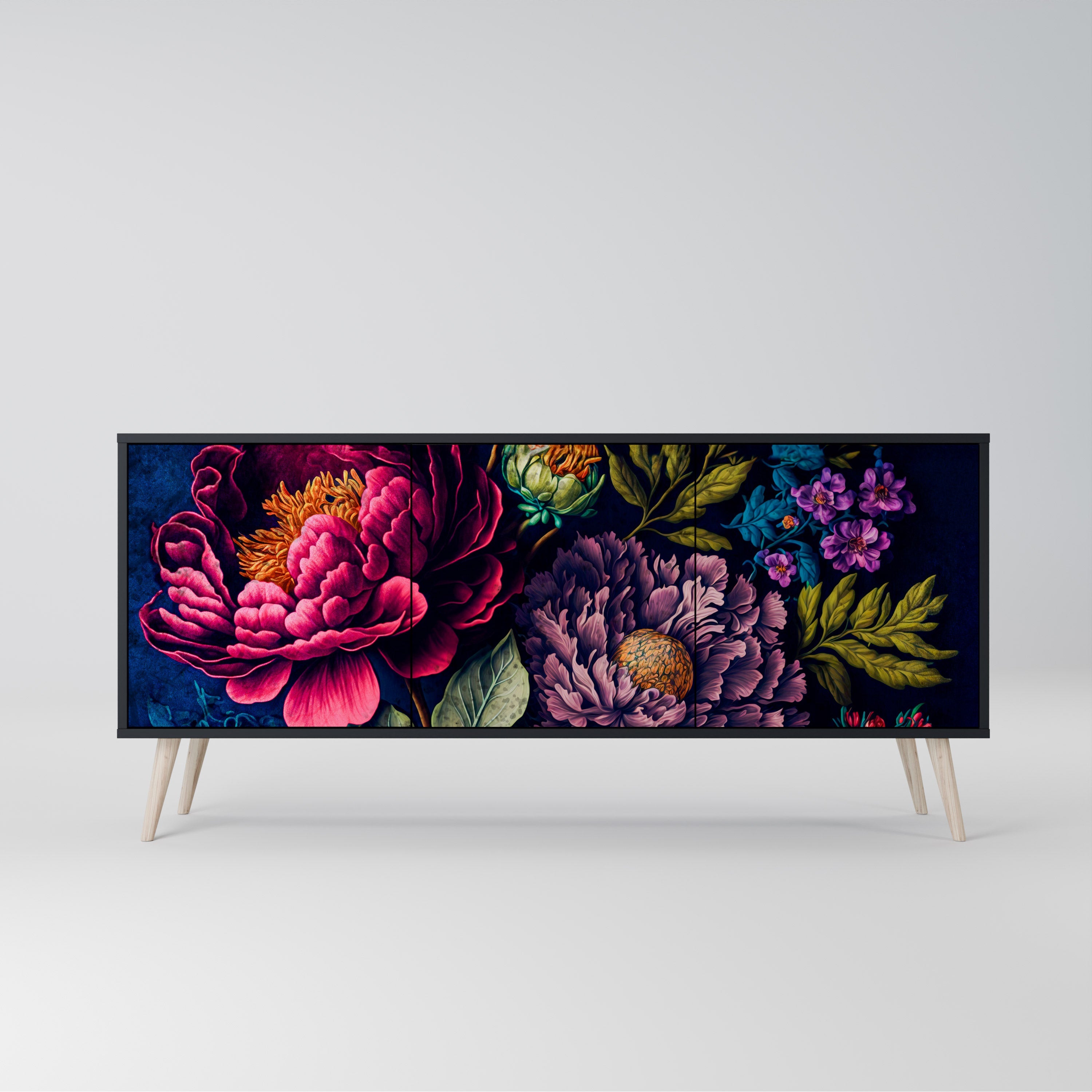 BLOOMING ELEGANCE 3-türiges Sideboard in Schwarz