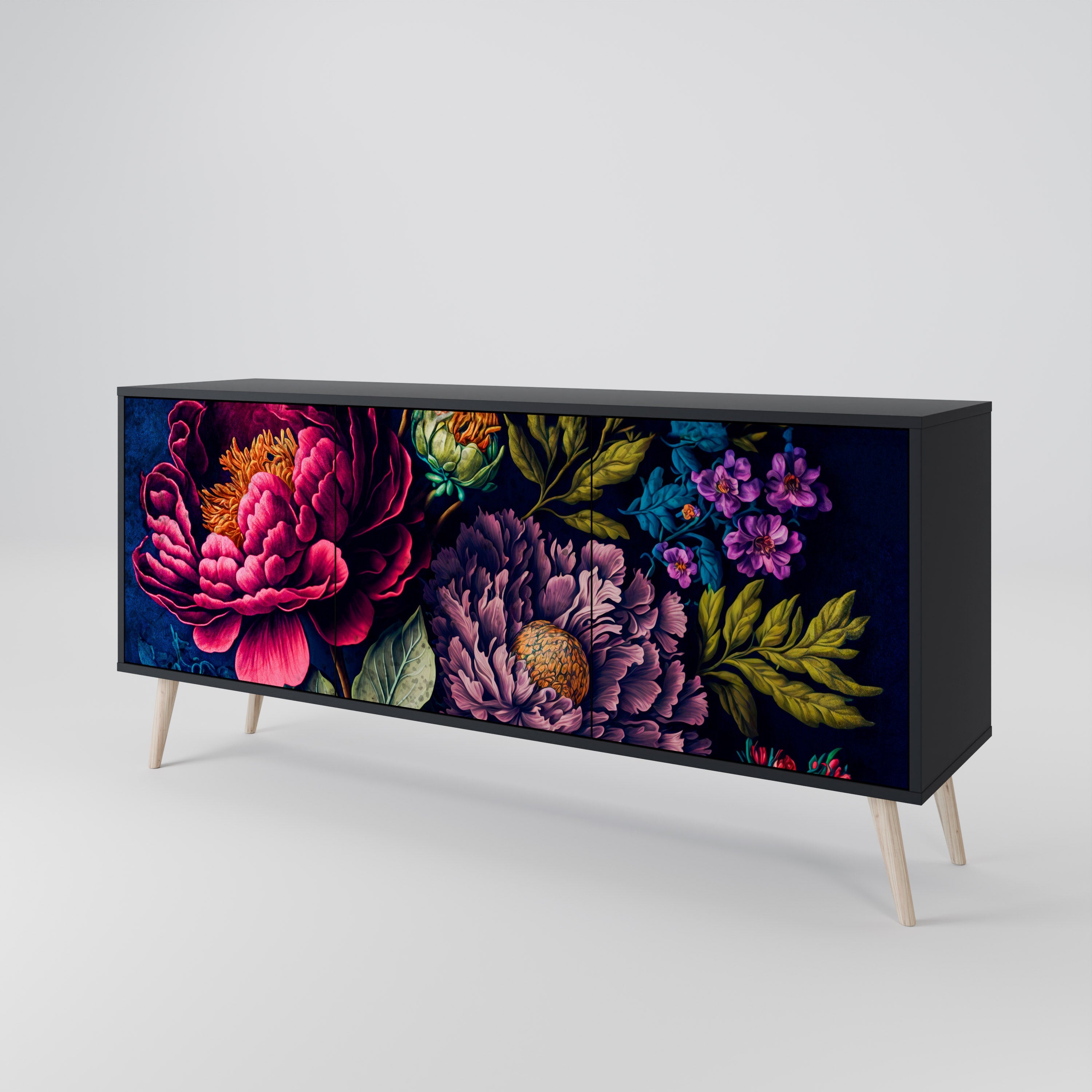 BLOOMING ELEGANCE 3-türiges Sideboard in Schwarz