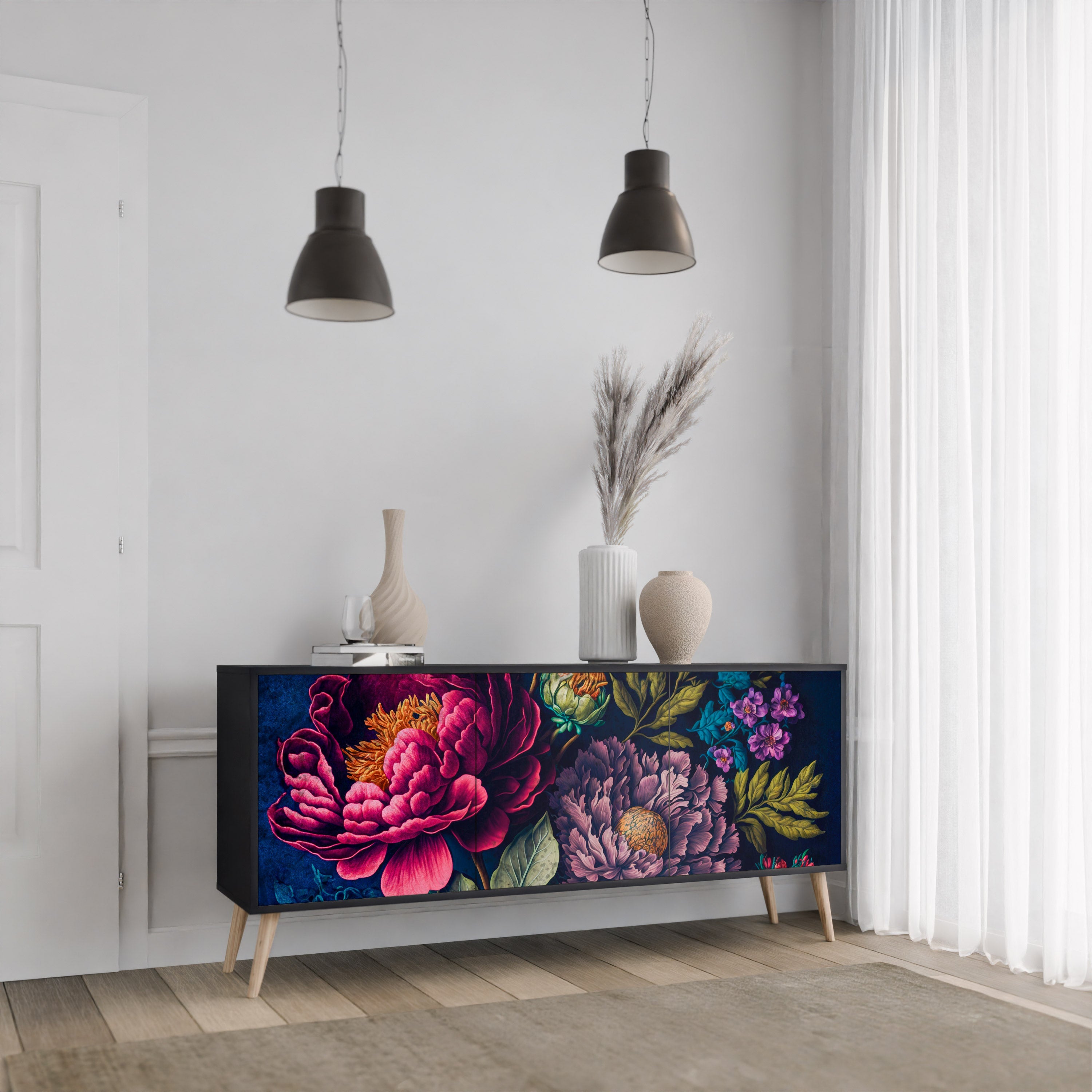 BLOOMING ELEGANCE 3-türiges Sideboard in Schwarz