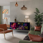 BLOOMING ELEGANCE 3-Door Sideboard in Black Finish