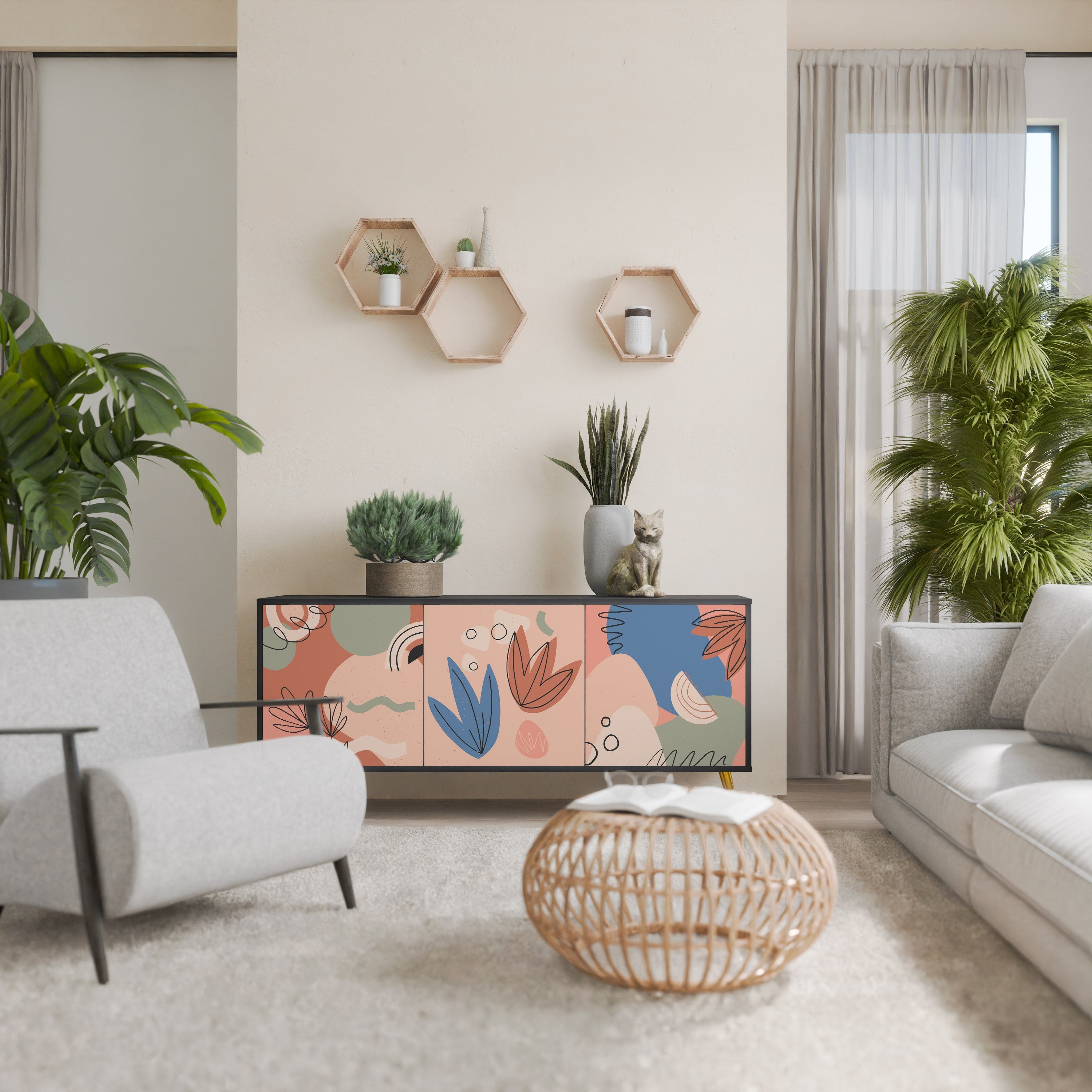 PASTEL DESTINY 3-türiges Sideboard in Schwarz